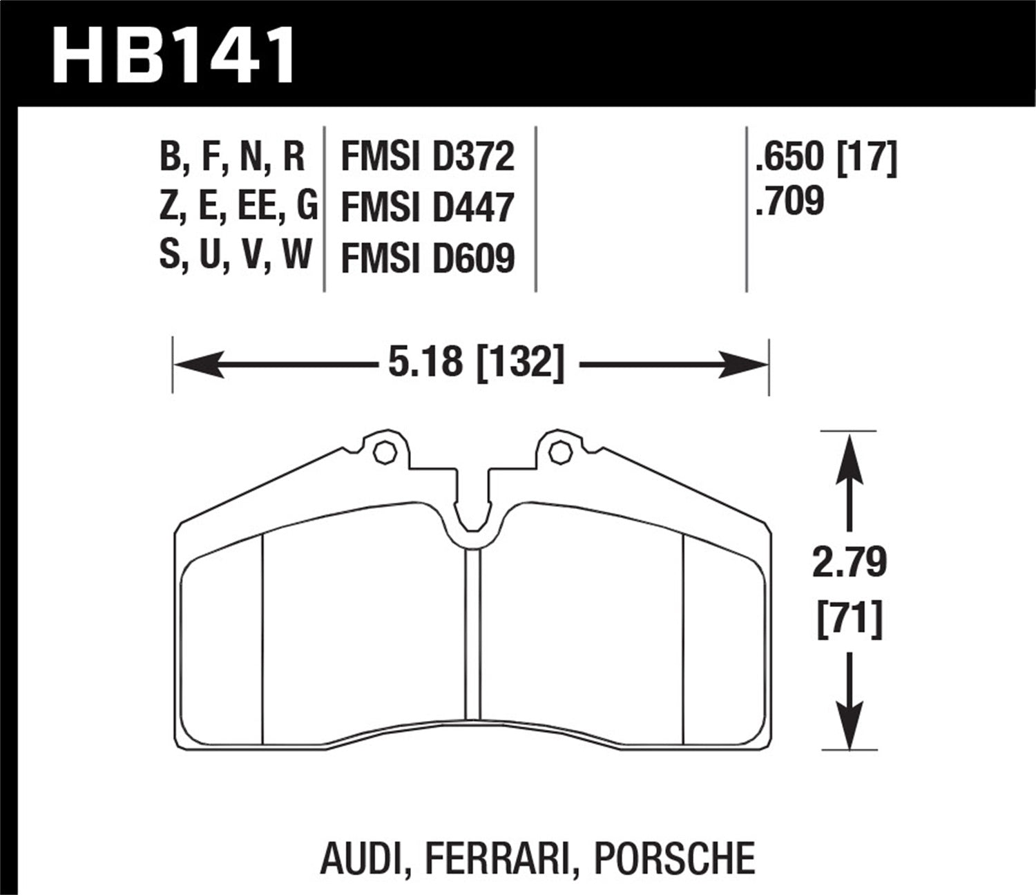 Hawk Performance HB141S.650 HT-10 Disc Brake Pad; 0.650 Thickness; Hawk Performance HB141S.650