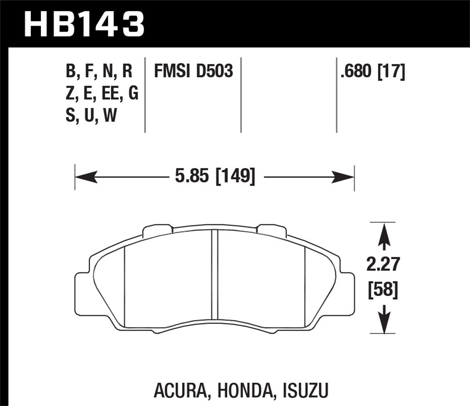 Hawk Performance HB143N.680 HP Plus Disc Brake Pad; 0.680 Thickness; Hawk Performance HB143N.680
