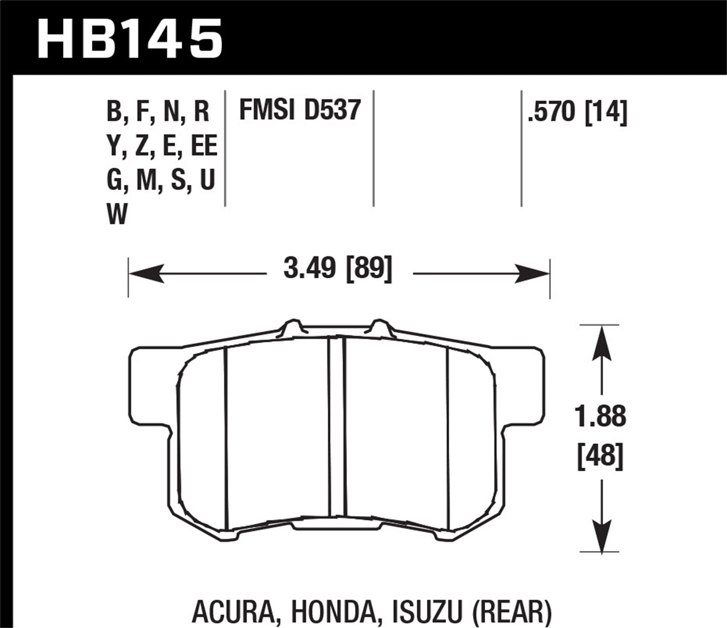 Hawk Performance HB145G.570 DTC-60 Disc Brake Pad; 0.570 Thickness; FMSI Plate #D537; Hawk Performance HB145G.570