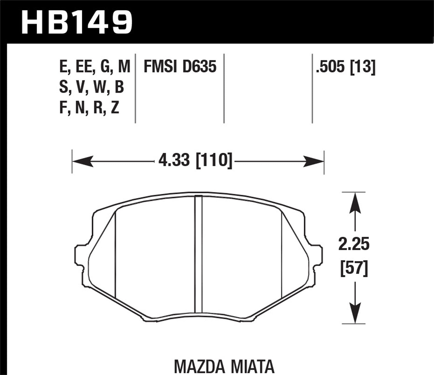 Hawk Performance HB149Z.505 Performance Ceramic Disc Brake Pad; 0.505 Thickness; Hawk Performance HB149Z.505