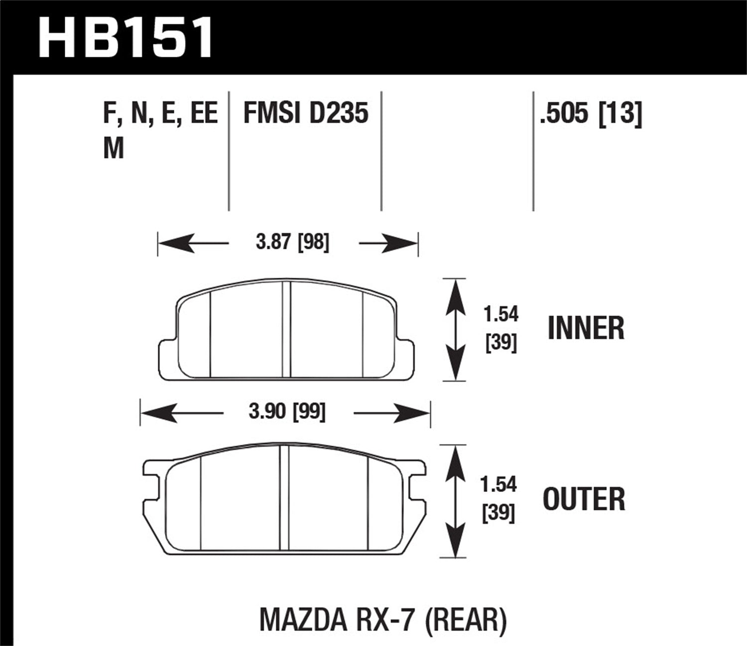 Hawk Performance HB151E.505 Blue 9012 Disc Brake Pad; 0.505 Thickness; Hawk Performance HB151E.505