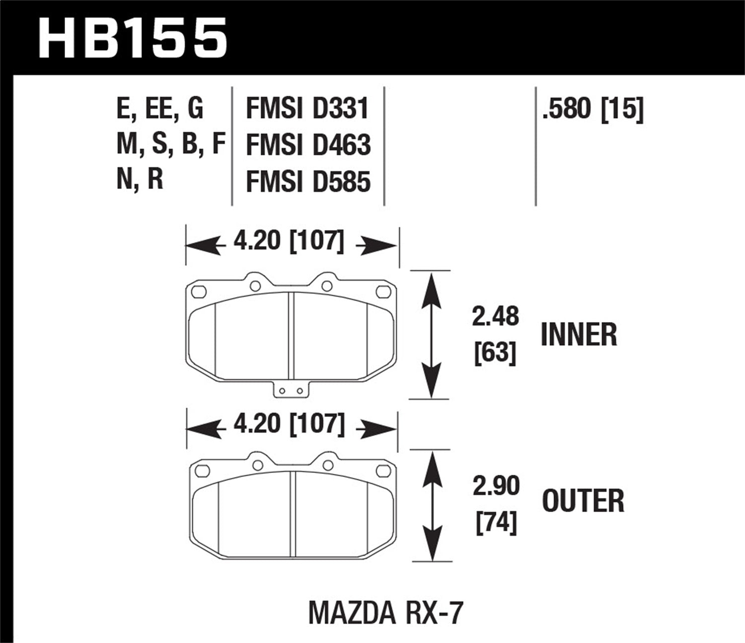 Hawk Performance HB155E.580 Blue 9012 Disc Brake Pad; 0.580 Thickness; Hawk Performance HB155E.580