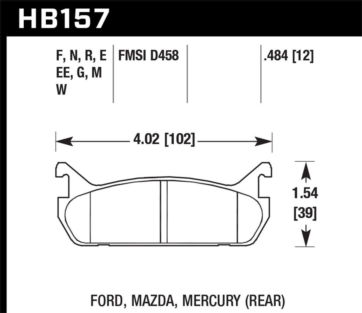 Hawk Performance HB157B.484 HPS 5.0 Disc Brake Pad; 0.484 Thickness; Hawk Performance HB157B.484
