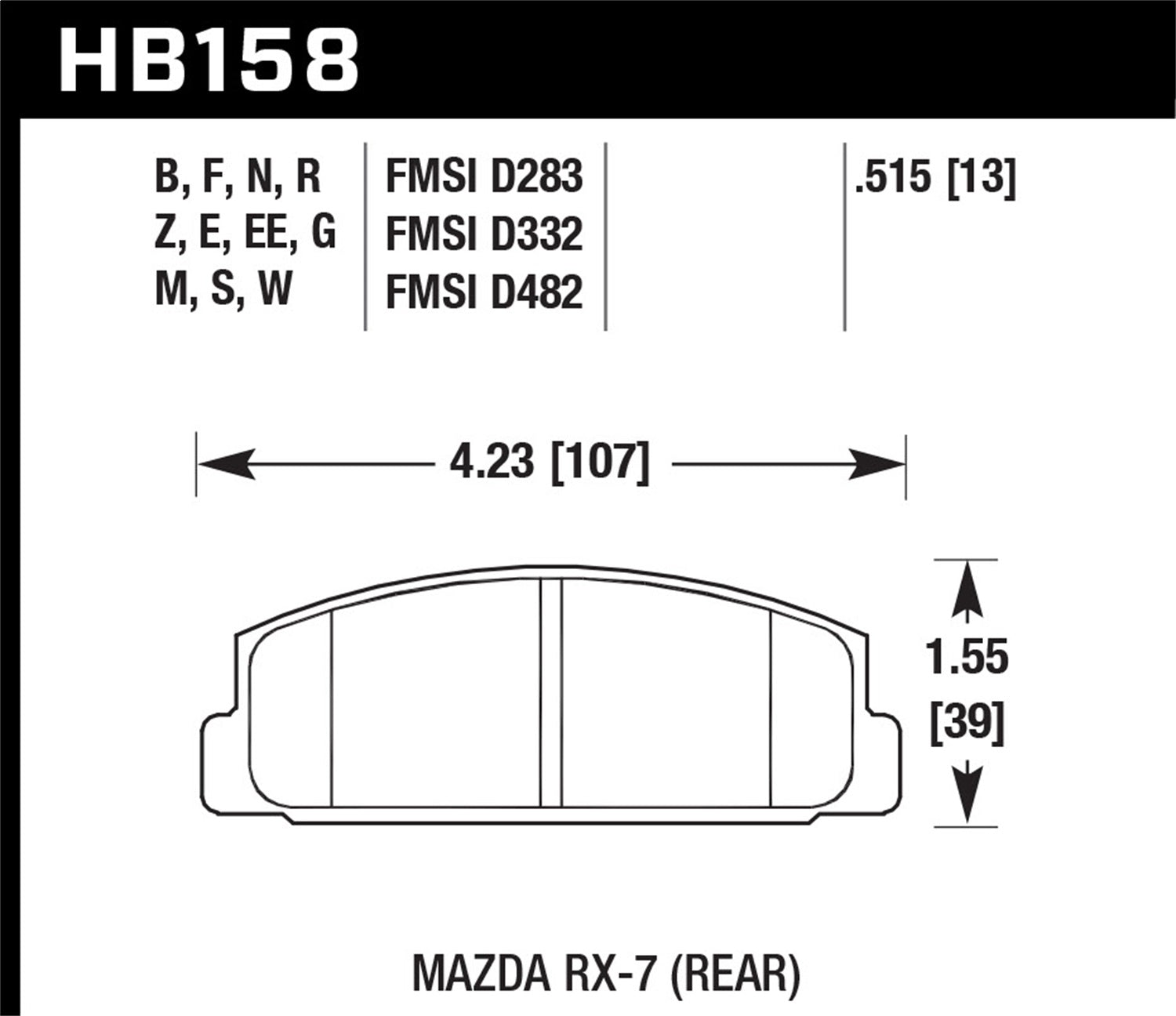 Hawk Performance HB158M.515 Black Disc Brake Pad; 0.515 Thickness; Hawk Performance HB158M.515