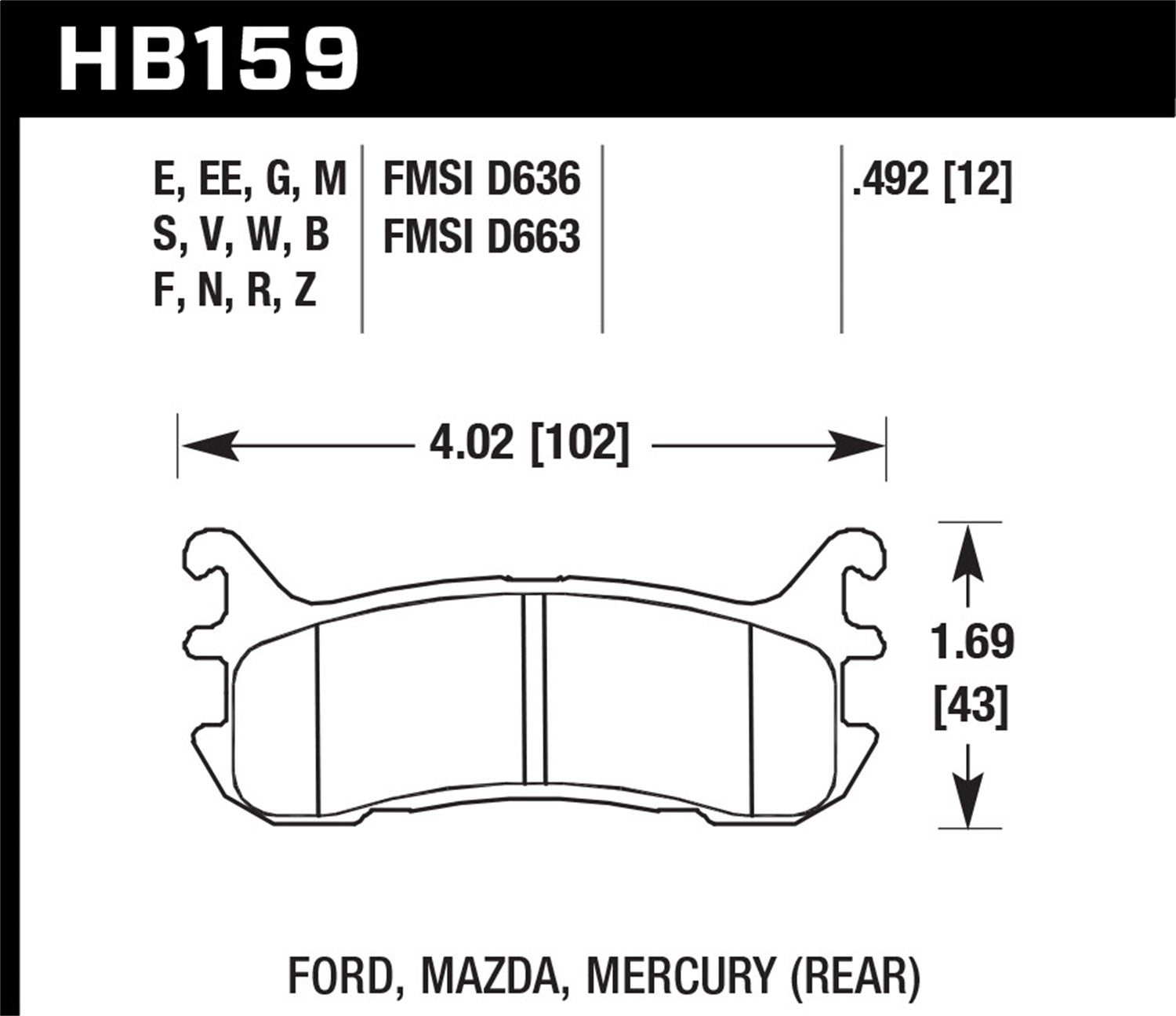 Hawk Performance HB159F.492 HPS Disc Brake Pad; 0.492 Thickness; Hawk Performance HB159F.492