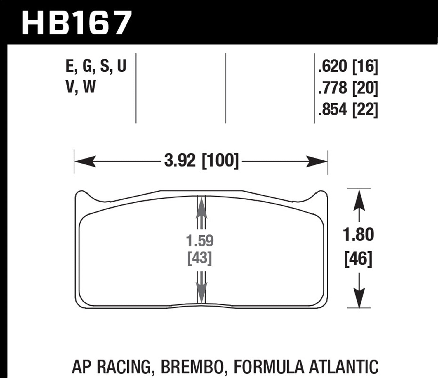 Hawk Performance HB167V.778 DTC-50 Disc Brake Pad; 0.778 Thickness; Fits AP Racing; Alcon; Brembo; Hawk Performance HB167V.778