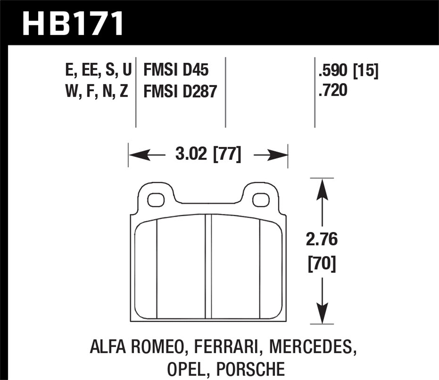 Hawk Performance HB171B.590 HPS 5.0 Disc Brake Pad; 0.590 Thickness; Hawk Performance HB171B.590