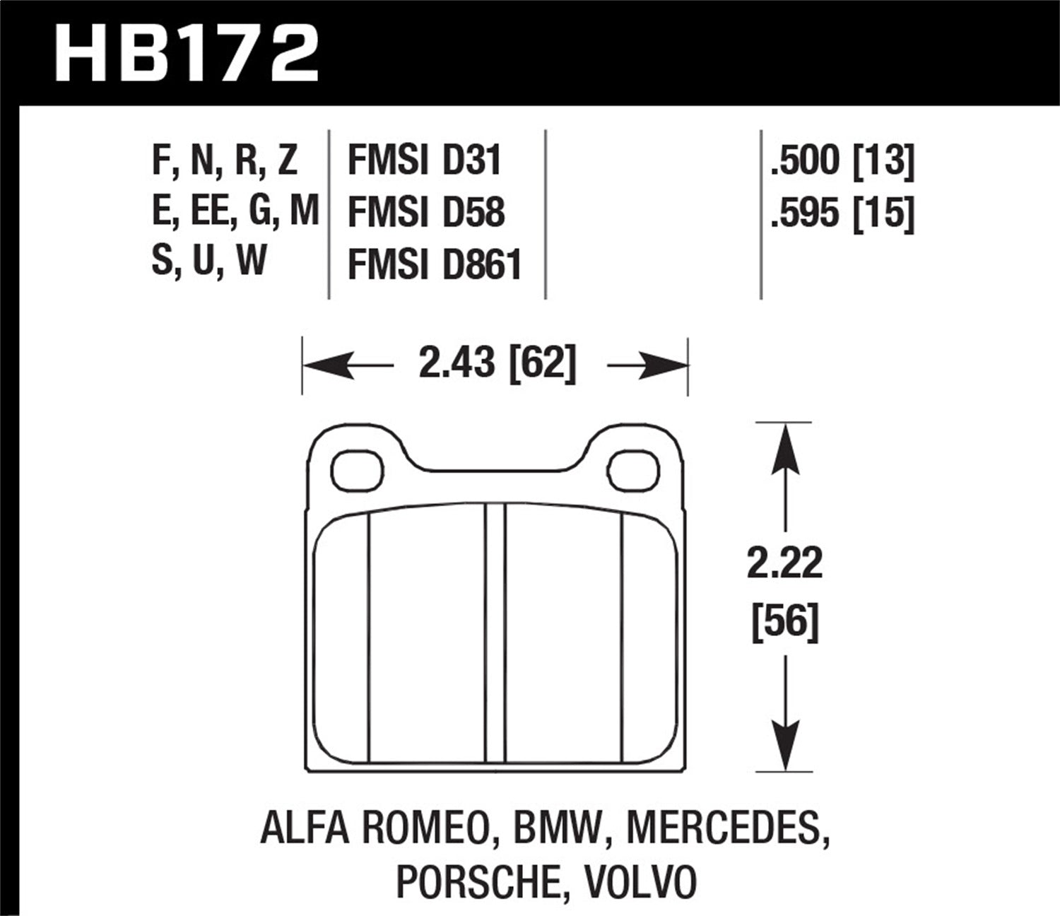Hawk Performance HB172N.595 HP Plus Disc Brake Pad; 0.595 Thickness; Hawk Performance HB172N.595