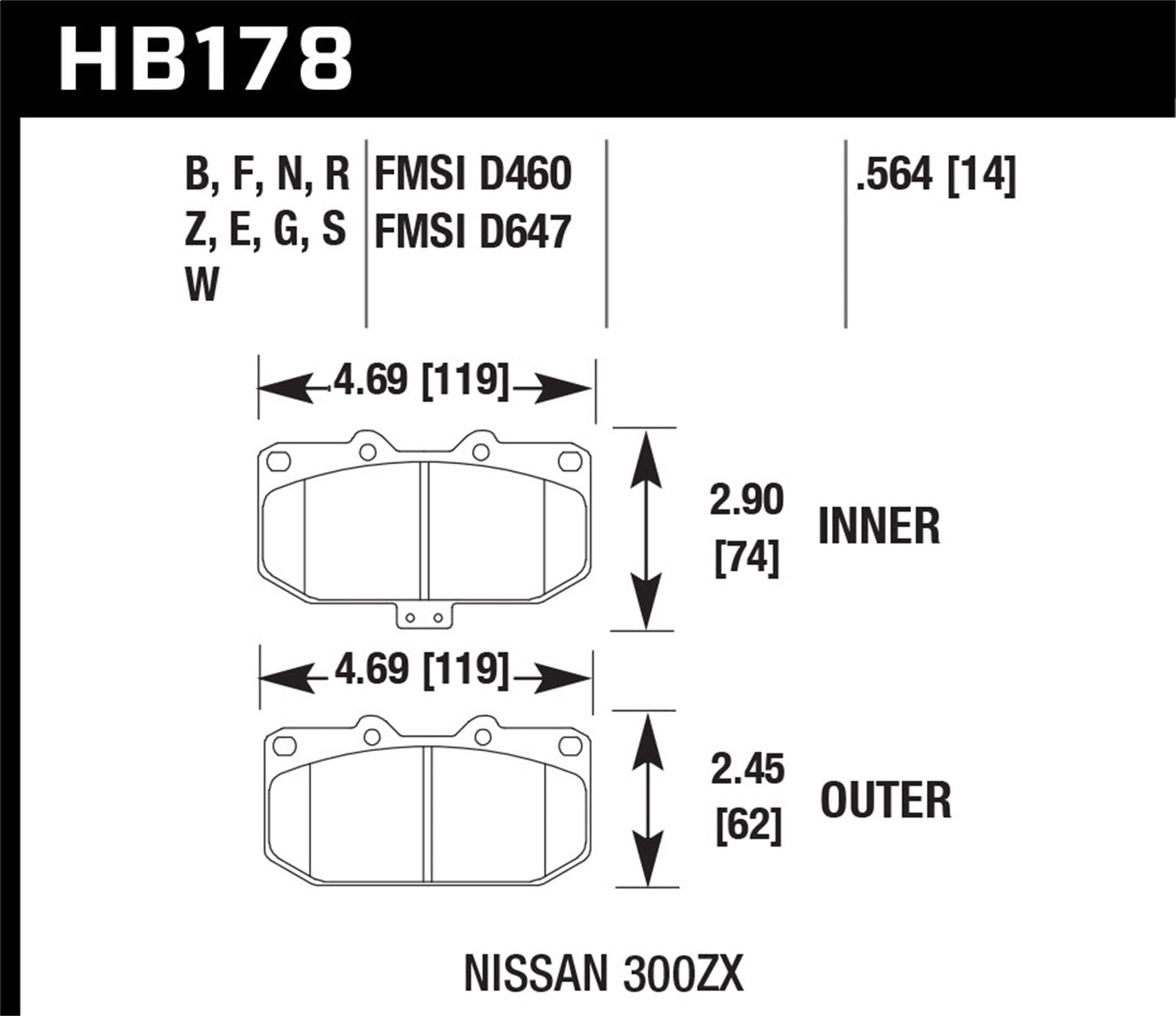 Hawk Performance HB178F.564 HPS Disc Brake Pad; 0.564 Thickness; Hawk Performance HB178F.564