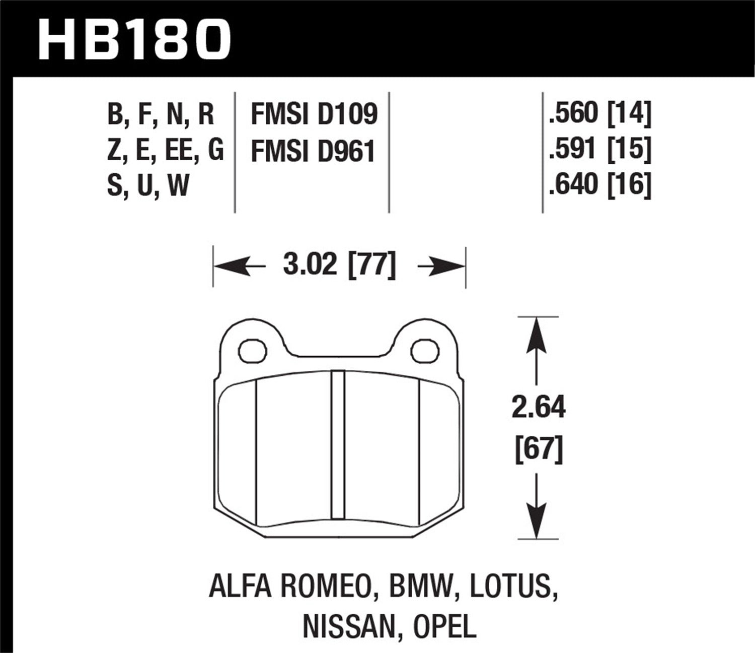 Hawk Performance HB180N.560 HP Plus Disc Brake Pad; 0.560 Thickness; Hawk Performance HB180N.560