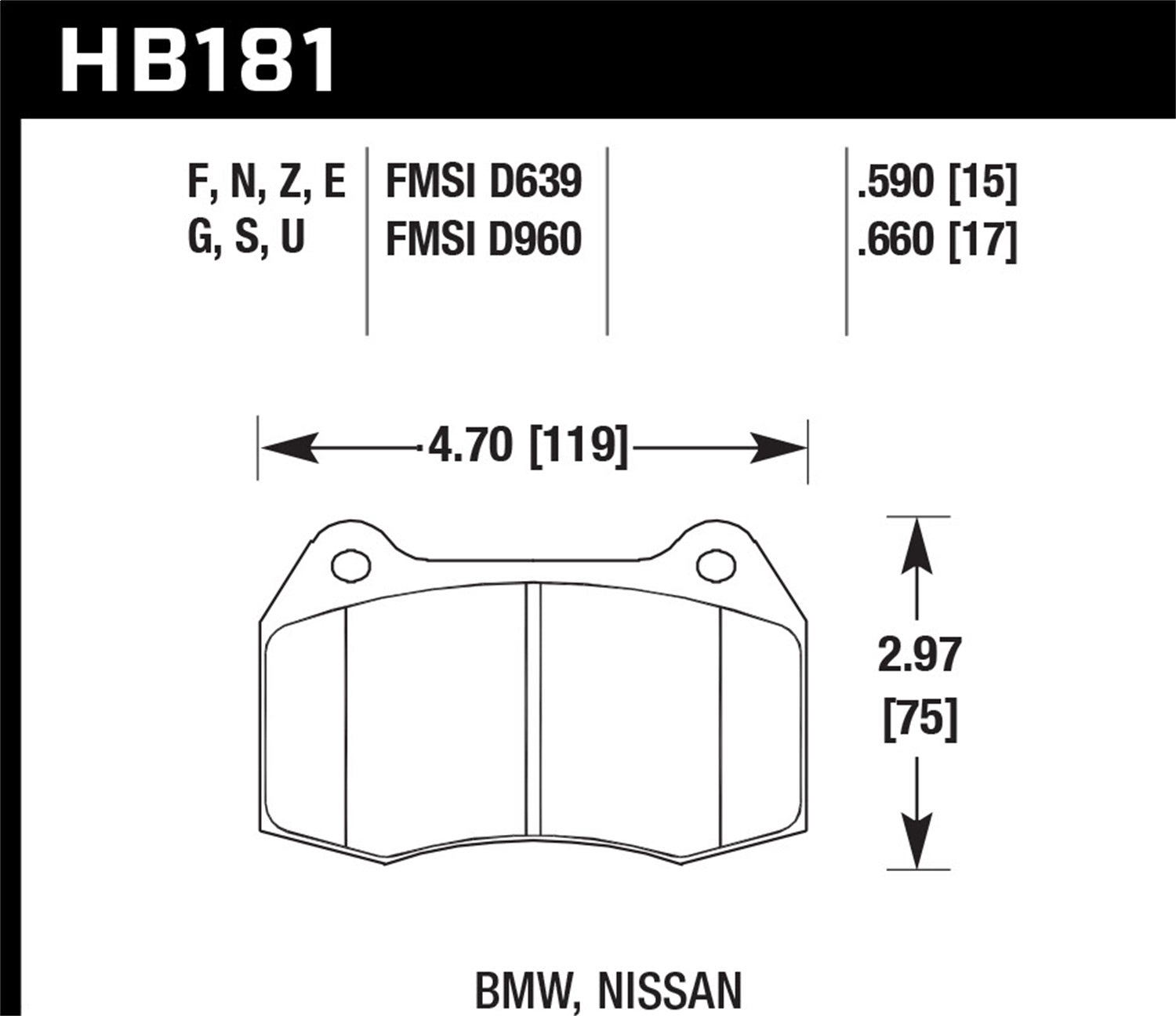 Hawk Performance HB181S.590 HT-10 Disc Brake Pad; 0.590 Thickness; Hawk Performance HB181S.590