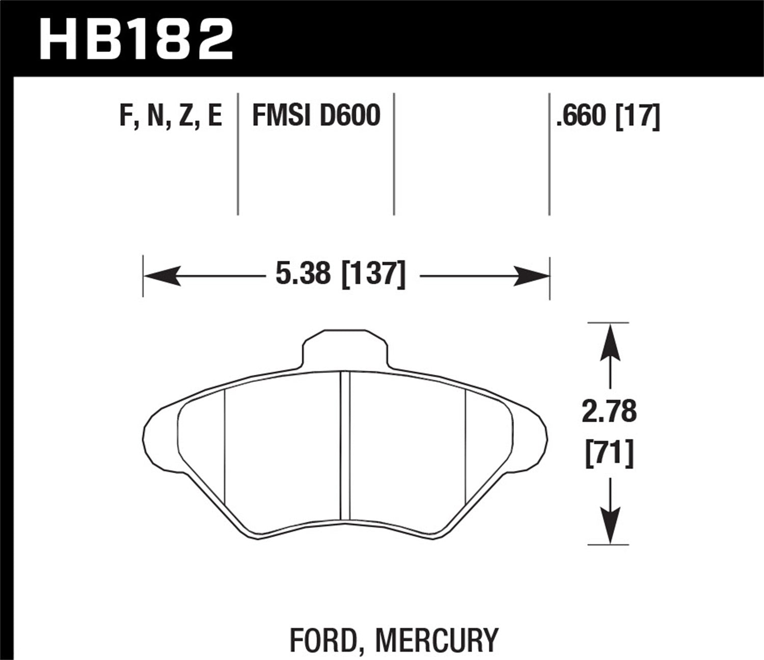 Hawk Performance HB182F.660 HPS Disc Brake Pad; 0.660 Thickness; Hawk Performance HB182F.660