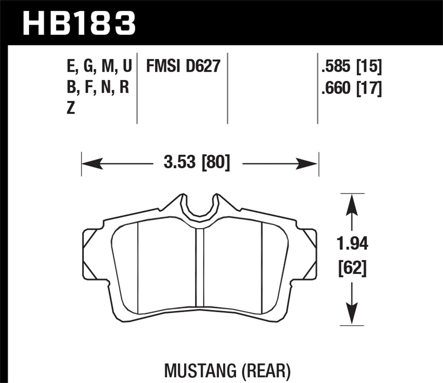 Hawk Performance HB183F.660 HPS Disc Brake Pad; 0.660 Thickness; Hawk Performance HB183F.660