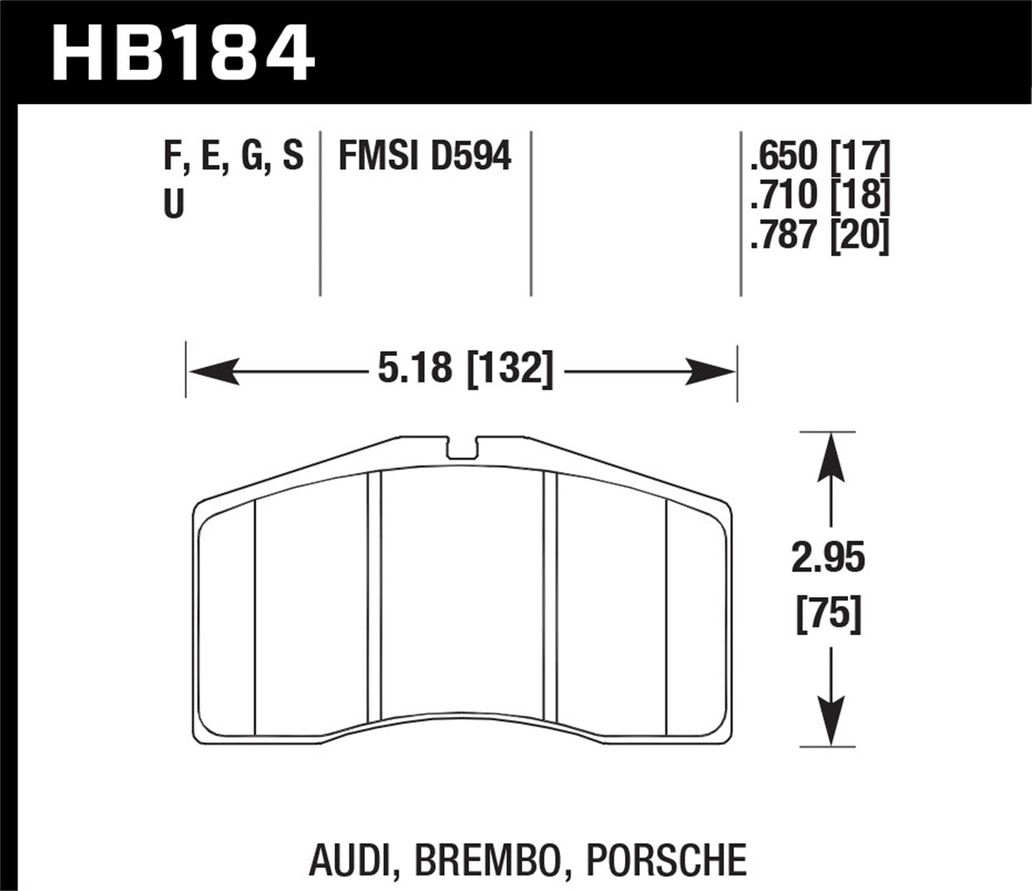 Hawk Performance HB184B.650 HPS 5.0 Disc Brake Pad; 0.650 Thickness; Front; Hawk Performance HB184B.650