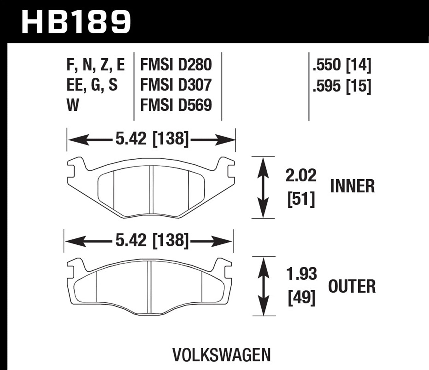 Hawk Performance HB189N.595 HP Plus Disc Brake Pad; 0.595 Thickness; Hawk Performance HB189N.595