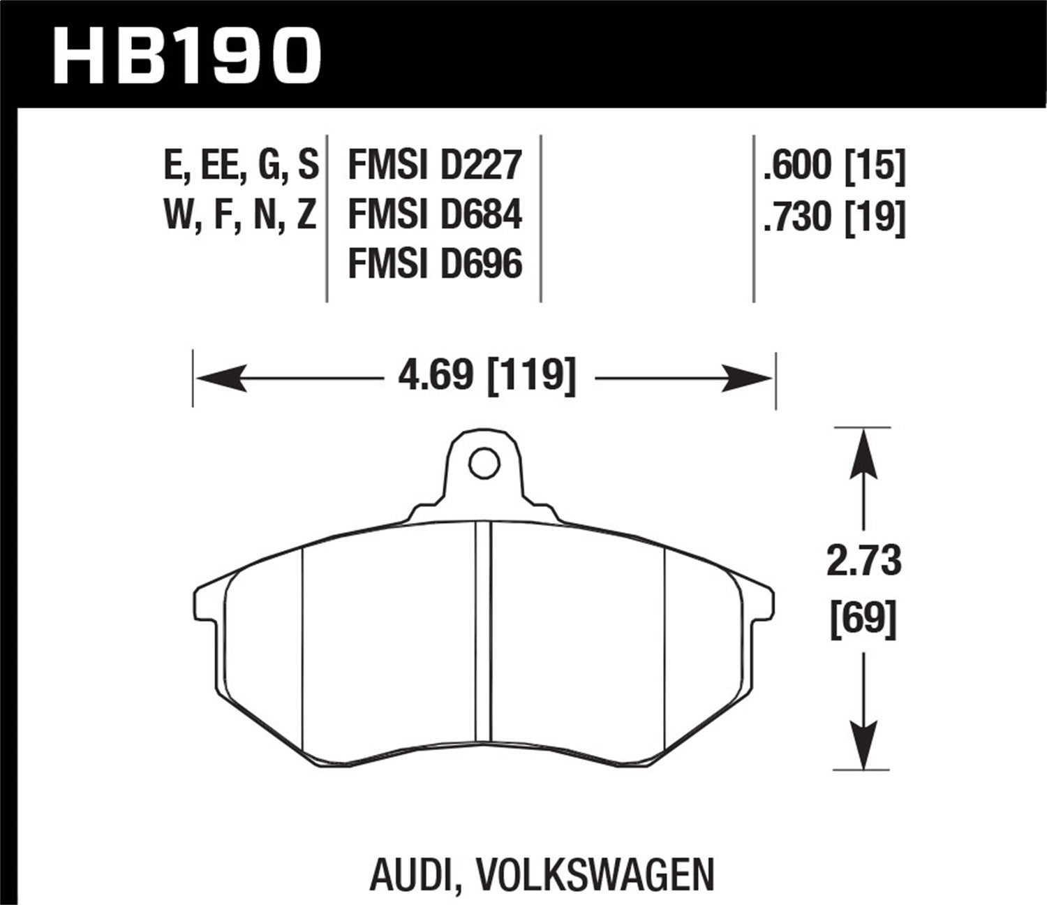 Hawk Performance HB190Z.600A Performance Ceramic Disc Brake Pad; 0.600 Thickness; Hawk Performance HB190Z.600A