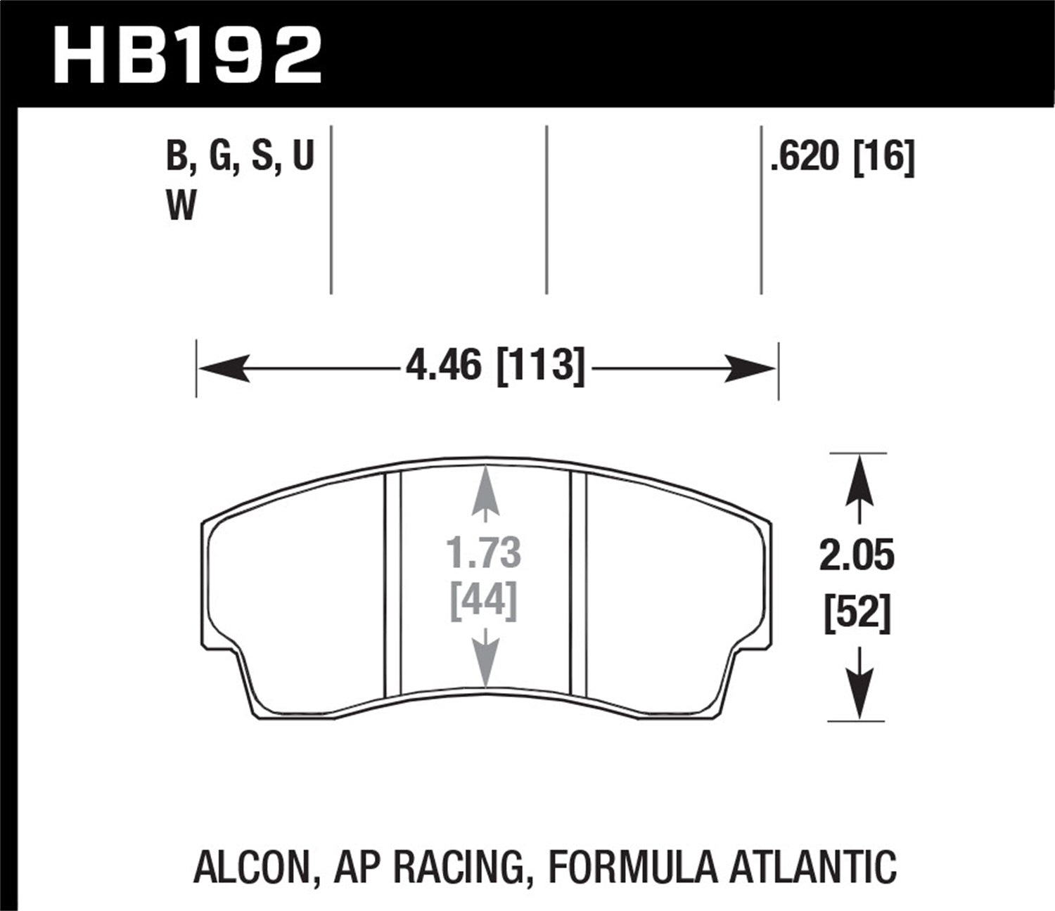 Hawk Performance HB192B.620 HPS 5.0 Disc Brake Pad; 0.620 Thickness; Fits AP Racing; Alcon; Hawk Performance HB192B.620