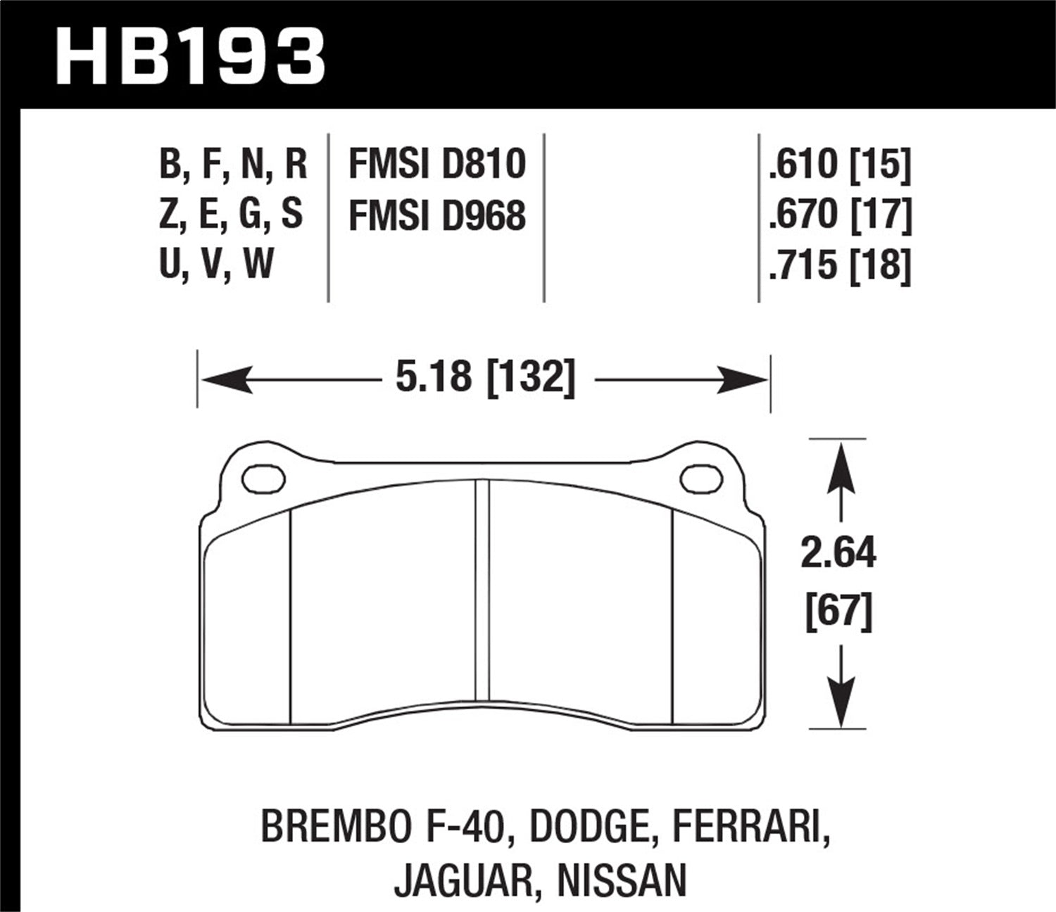 Hawk Performance HB193U.715 DTC-70 Disc Brake Pad; 0.715 Thickness; Fits Brembo; Hawk Performance HB193U.715