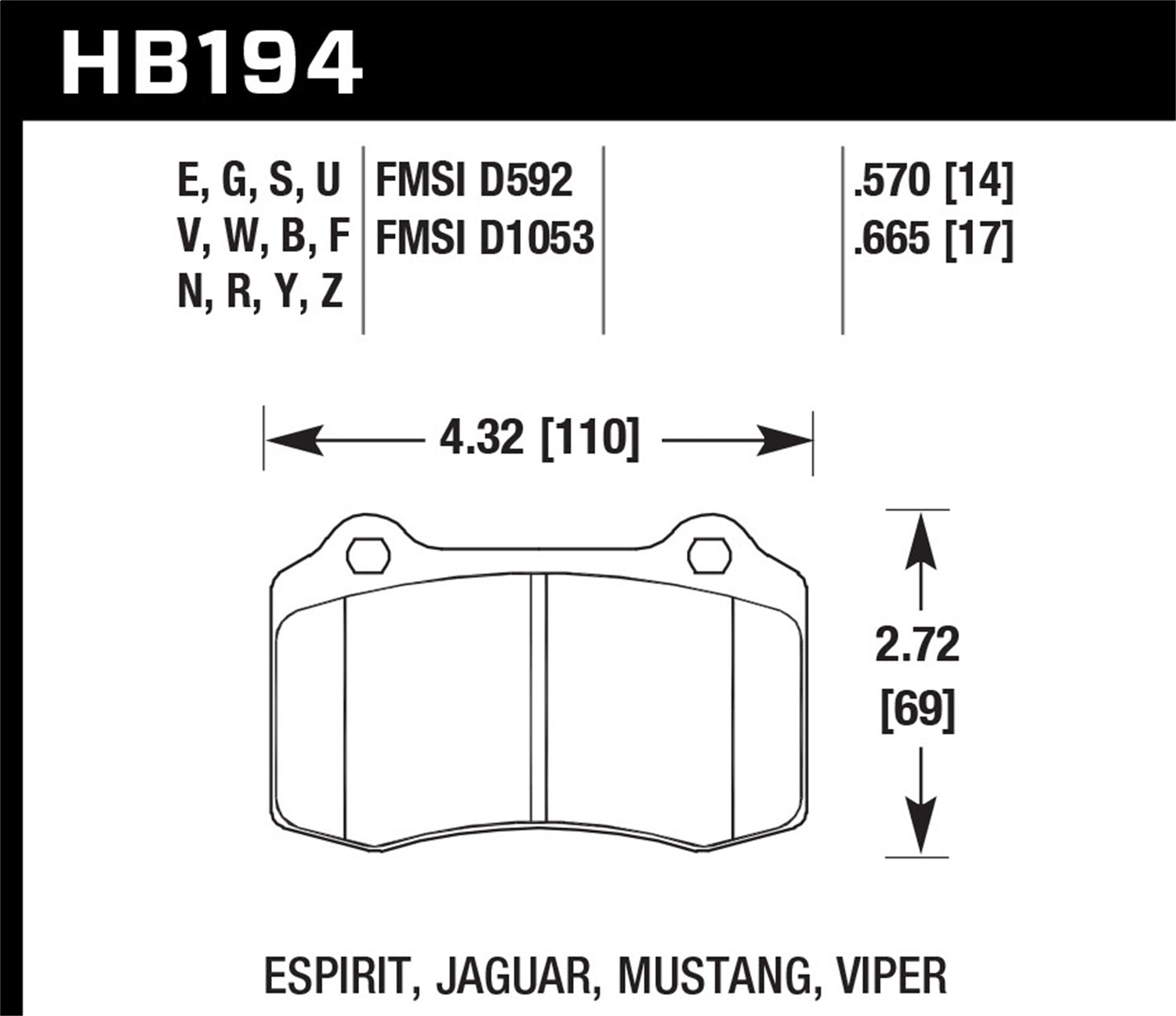 Hawk Performance HB194B.570 HPS 5.0 Disc Brake Pad; 0.570 Thickness; Hawk Performance HB194B.570