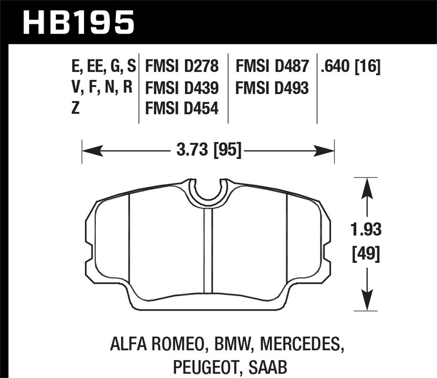 Hawk Performance HB195F.640 HPS Disc Brake Pad; 0.640 Thickness; Hawk Performance HB195F.640