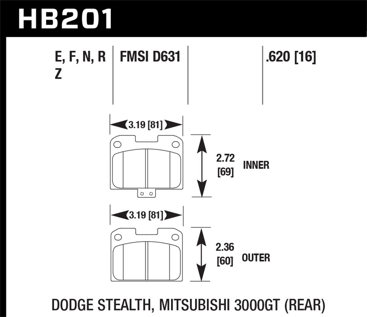 Hawk Performance HB201F.620 HPS Disc Brake Pad; 0.620 Thickness; Hawk Performance HB201F.620