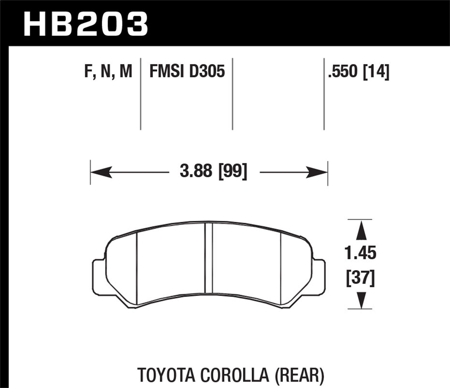Hawk Performance HB203M.550 Black Disc Brake Pad; 0.550 Thickness; Hawk Performance HB203M.550