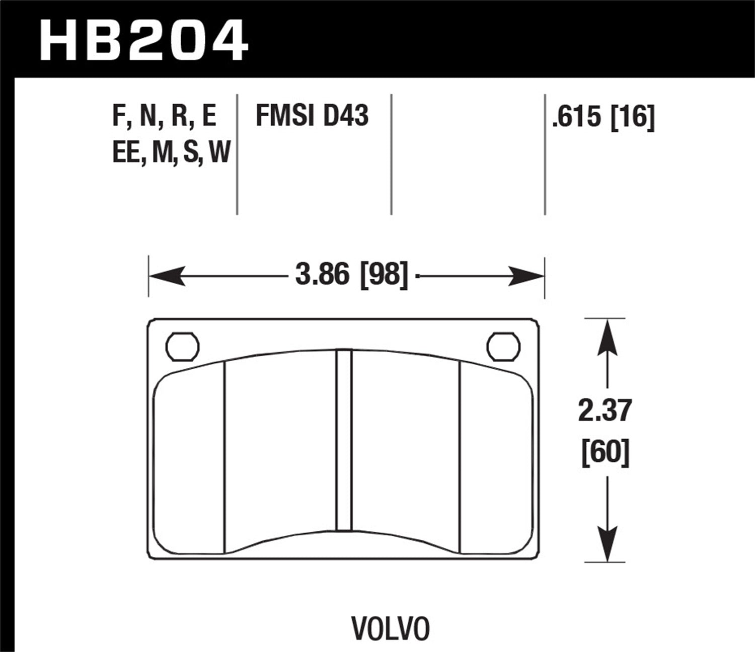 Hawk Performance HB204E.615 Blue 9012 Disc Brake Pad; 0.615 Thickness; Hawk Performance HB204E.615