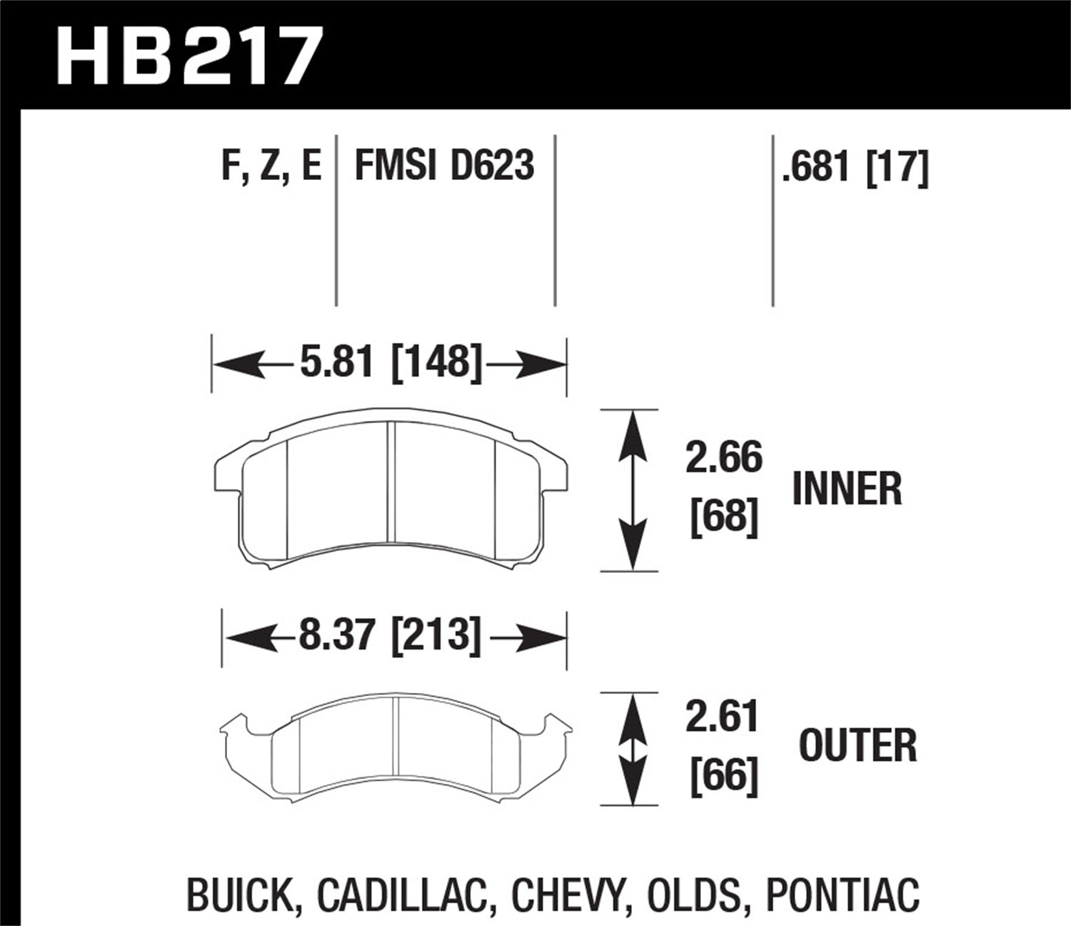 Hawk Performance HB217F.681 HPS Disc Brake Pad; 0.681 Thickness; Hawk Performance HB217F.681