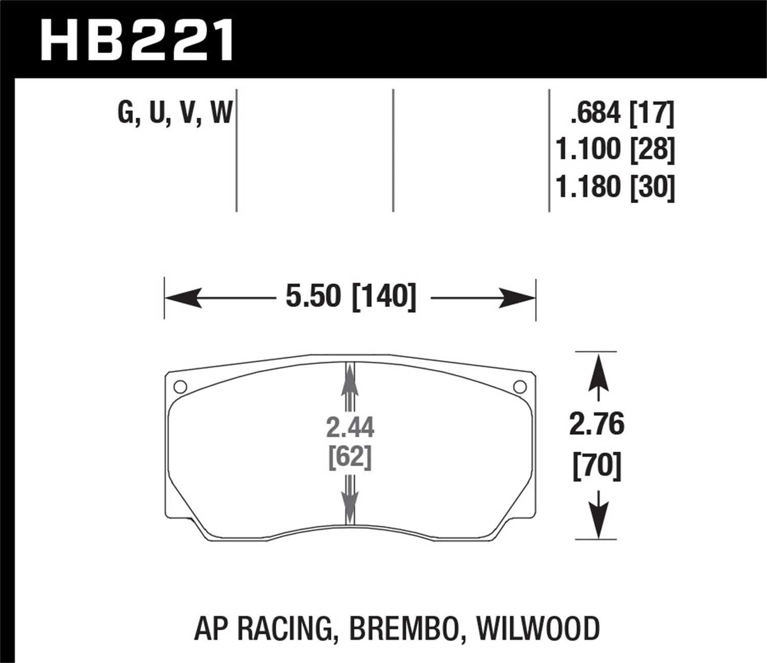 Hawk Performance HB221W1.18 DTC-30 Disc Brake Pad; 1.18 Thickness; Fits AP Racing; Wilwood; Brembo; Hawk Performance HB221W1.18