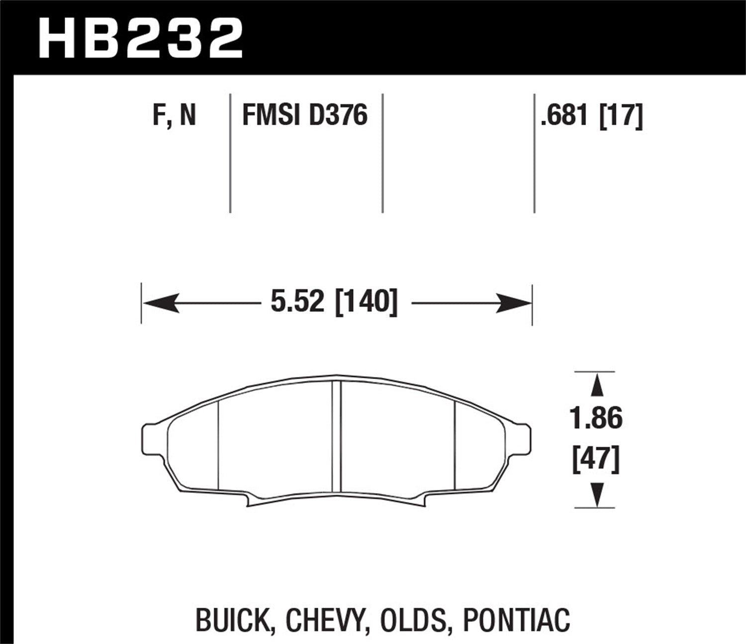 Hawk Performance HB232F.681 HPS Disc Brake Pad; 0.681 Thickness; Hawk Performance HB232F.681