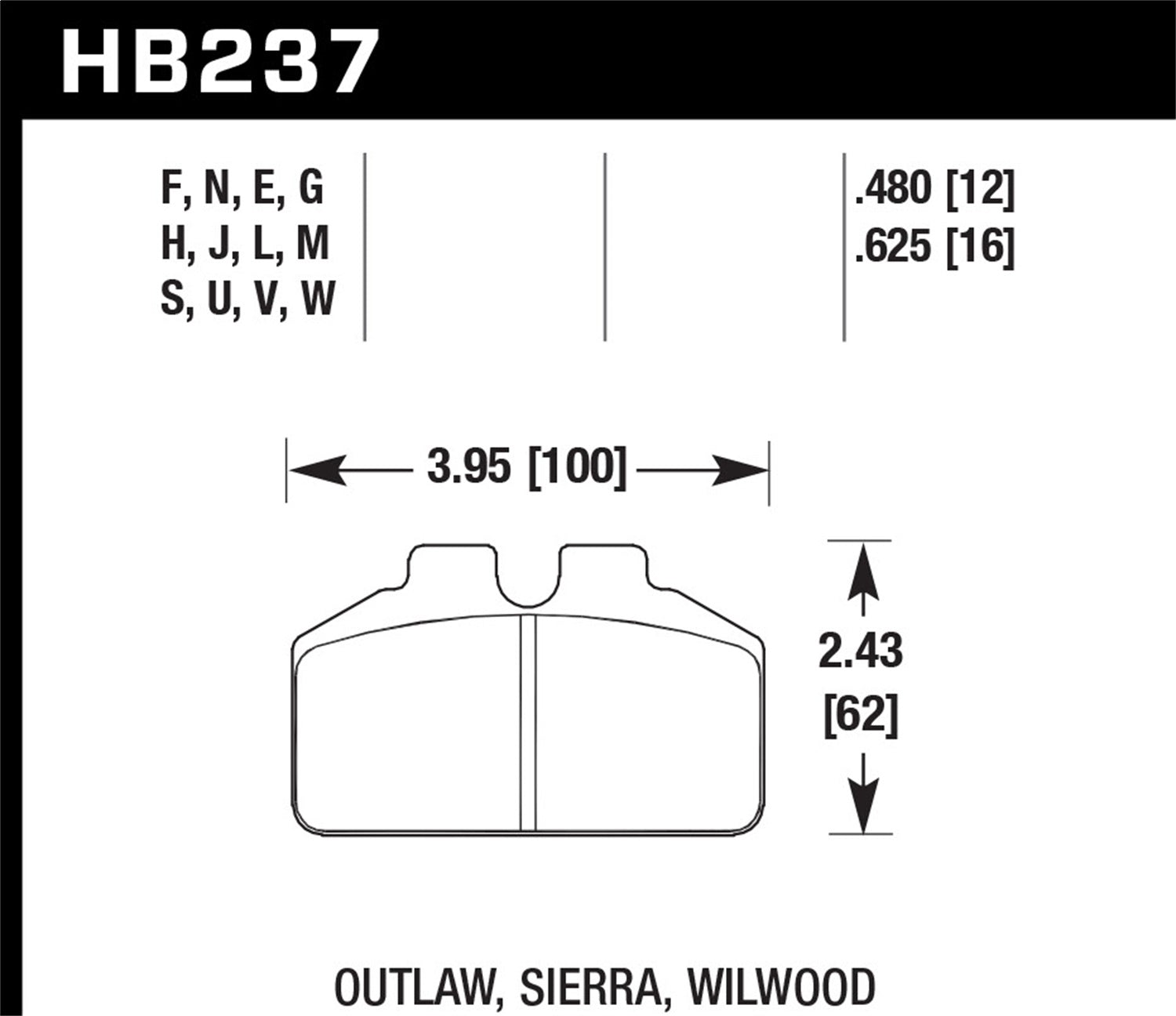 Hawk Performance HB237G.480 DTC-60 Disc Brake Pad; 0.480 Thickness; Fits Wilwood BB; Hawk Performance HB237G.480