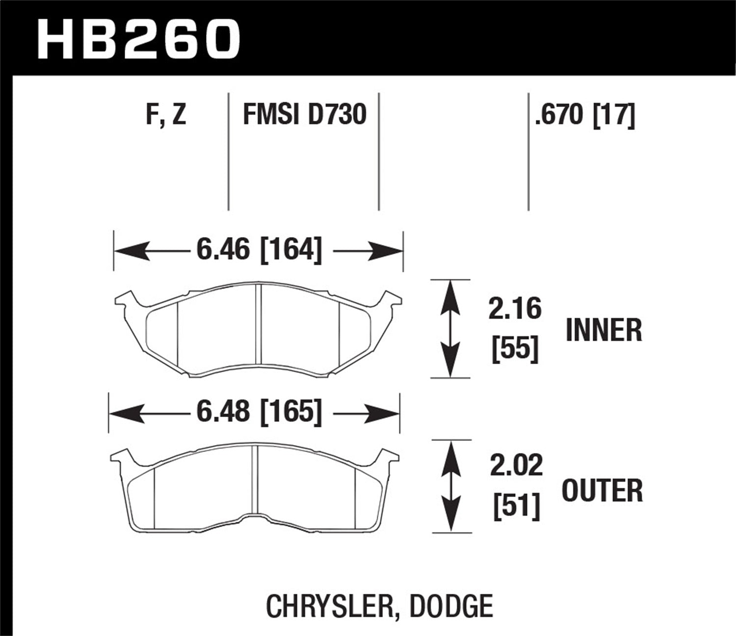 Hawk Performance HB260Z.670 Performance Ceramic Disc Brake Pad; 0.670 Thickness; Hawk Performance HB260Z.670