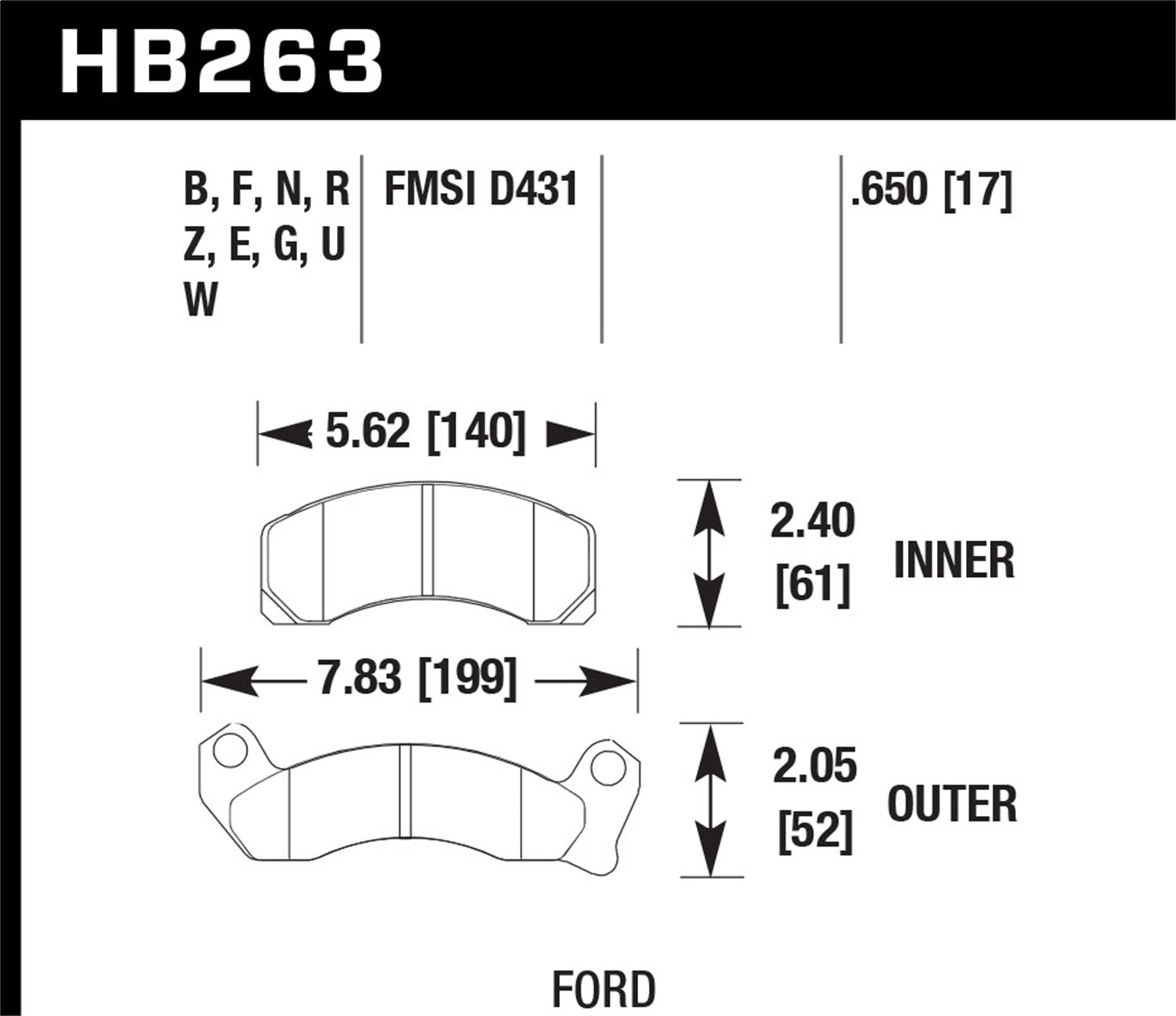 Hawk Performance HB263N.650 HP Plus Disc Brake Pad; 0.650 Thickness; Hawk Performance HB263N.650