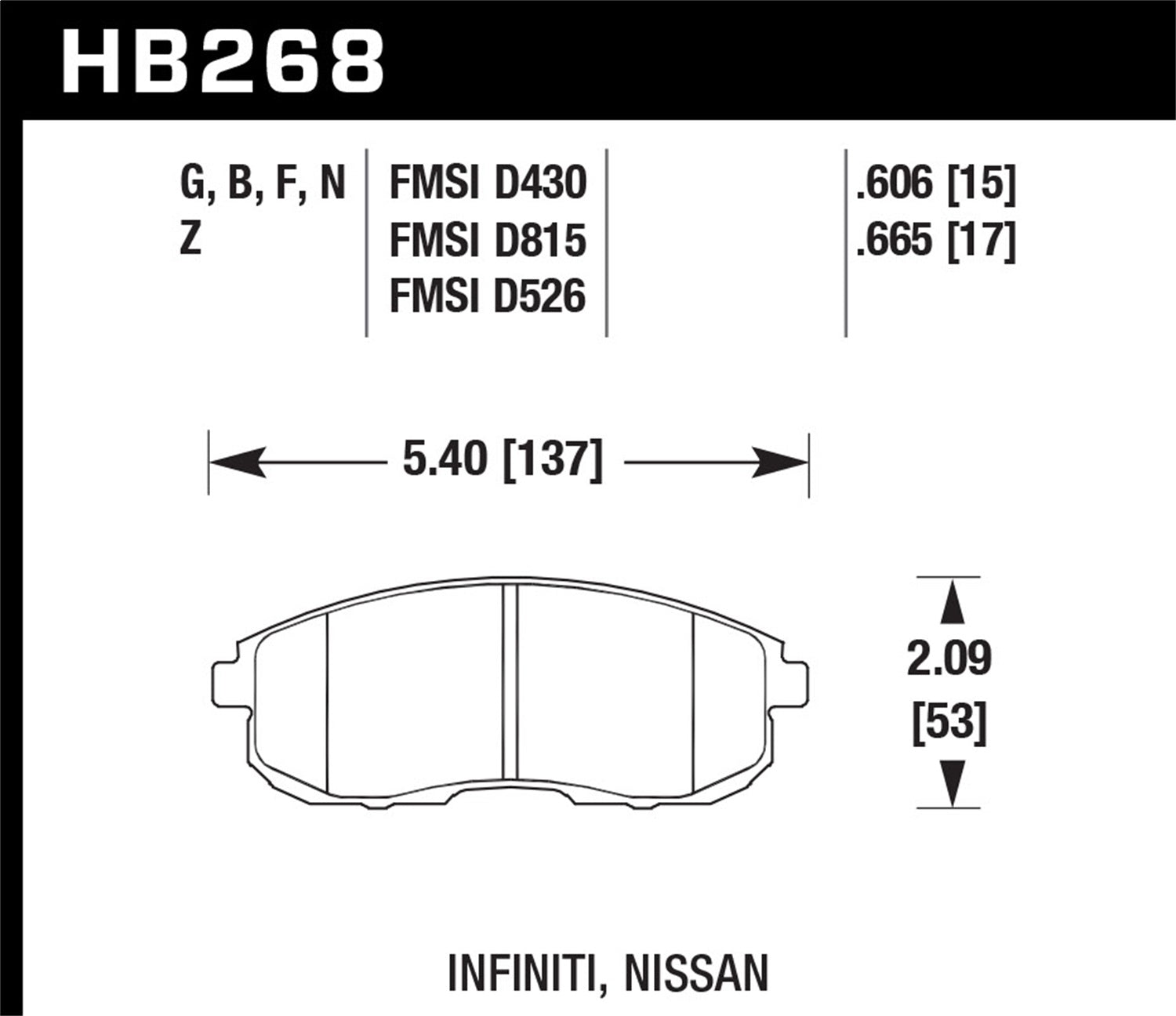 Hawk Performance HB268F.606 HPS Disc Brake Pad; 0.606 Thickness; Fits AC; Hawk Performance HB268F.606
