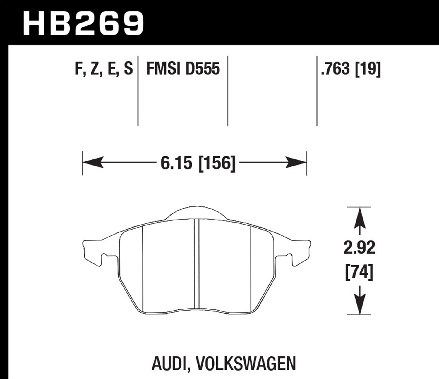 Hawk Performance HB269F.763 HPS Disc Brake Pad; 0.763 Thickness; Hawk Performance HB269F.763