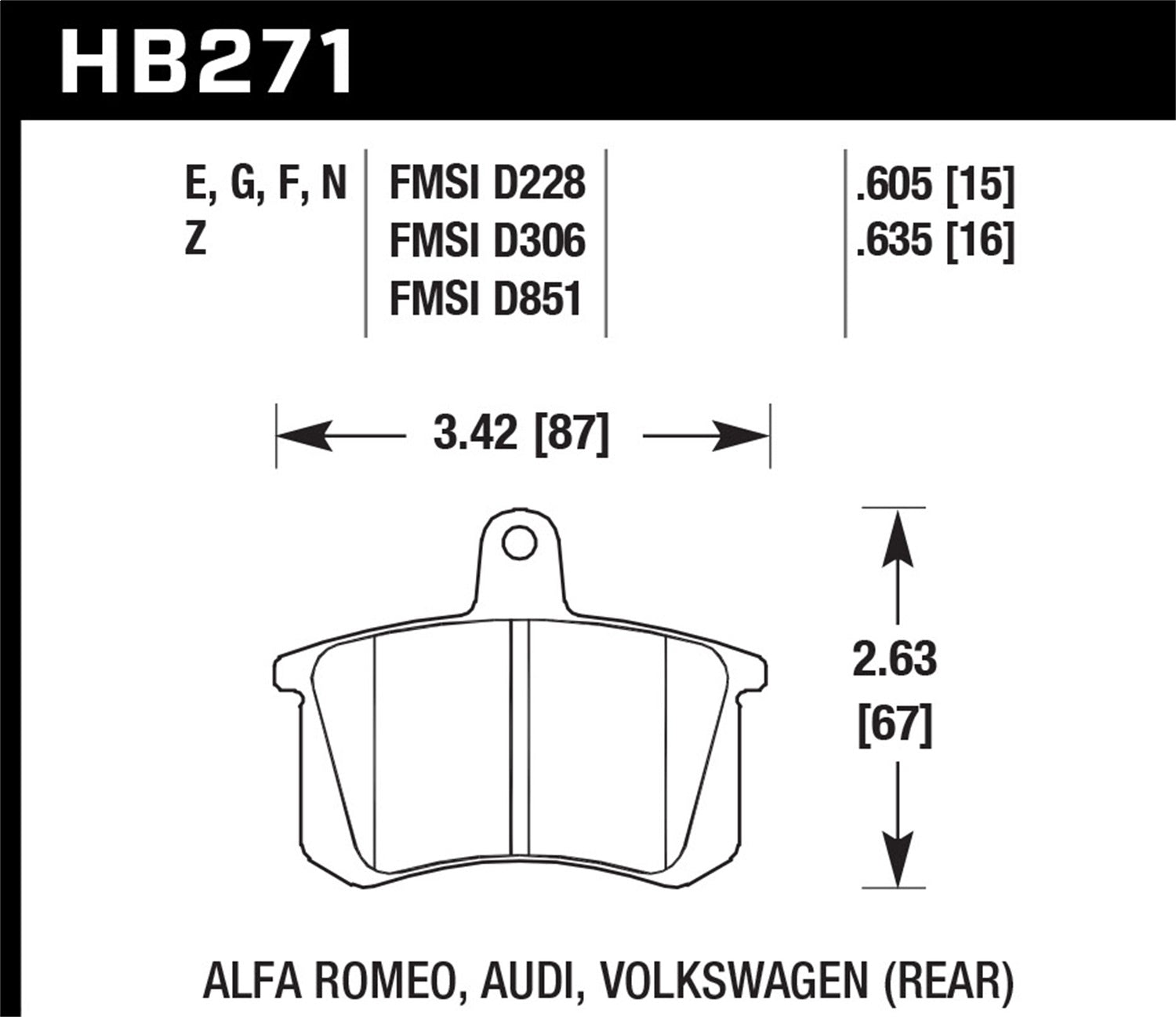 Hawk Performance HB271Z.635 Performance Ceramic Disc Brake Pad; 0.635 Thickness; Hawk Performance HB271Z.635