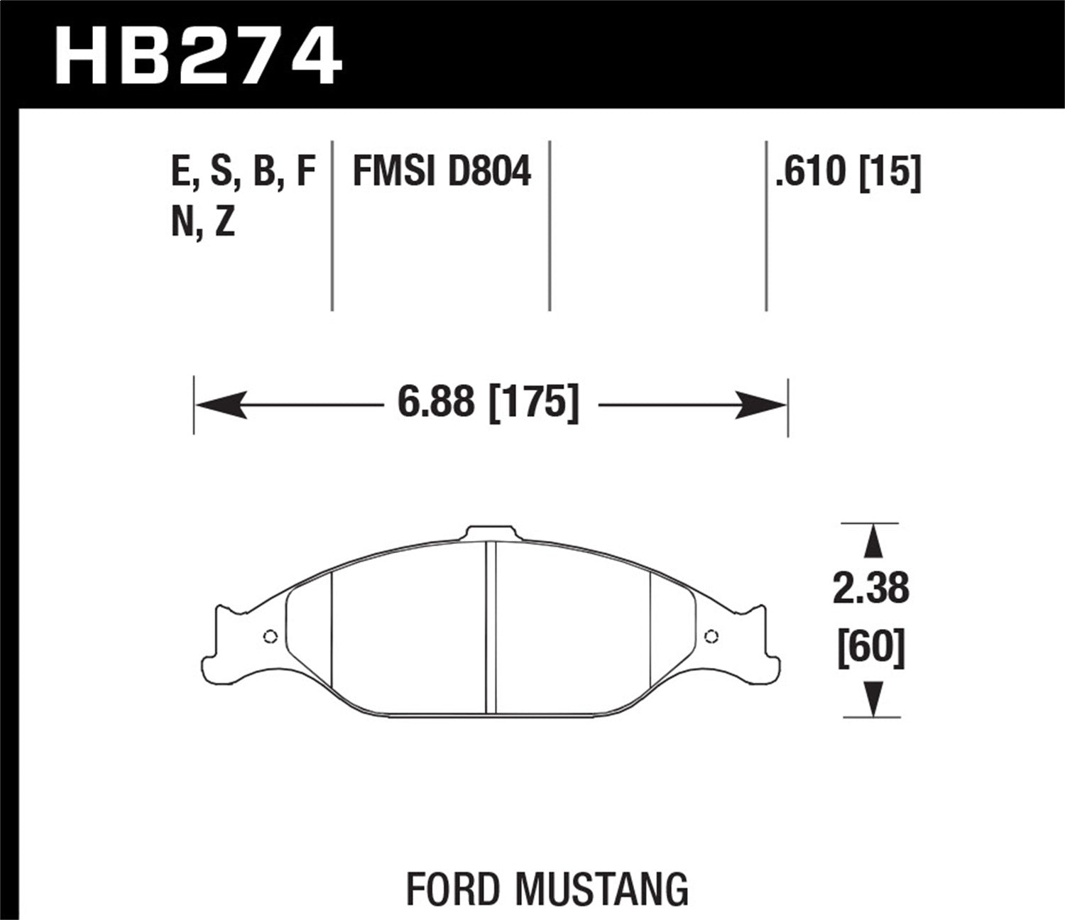 Hawk Performance HB274F.610 HPS Disc Brake Pad; 0.610 Thickness; Hawk Performance HB274F.610