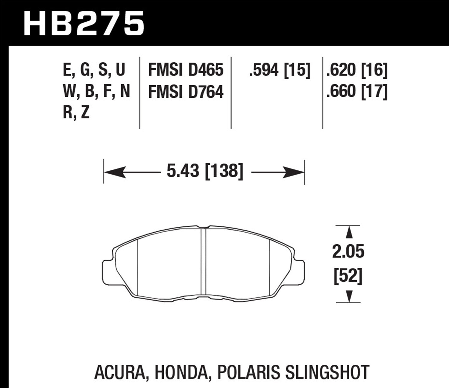 Hawk Performance HB275Z.620 Performance Ceramic Disc Brake Pad; 0.620 Thickness; Hawk Performance HB275Z.620