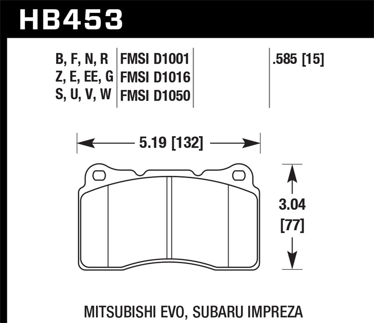 Hawk Performance HB453N.585 HP Plus Disc Brake Pad; 0.585 Thickness; Hawk Performance HB453N.585