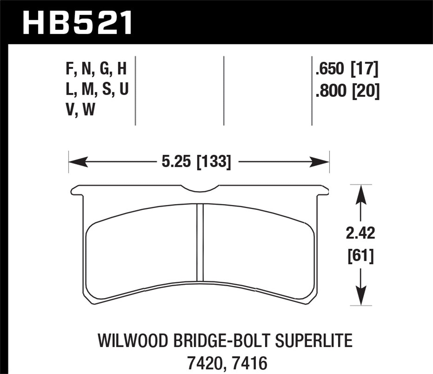 Hawk Performance HB521G.800 DTC-60 Disc Brake Pad; 0.800 Thickness; Fits Wilwood BB SL; Hawk Performance HB521G.800