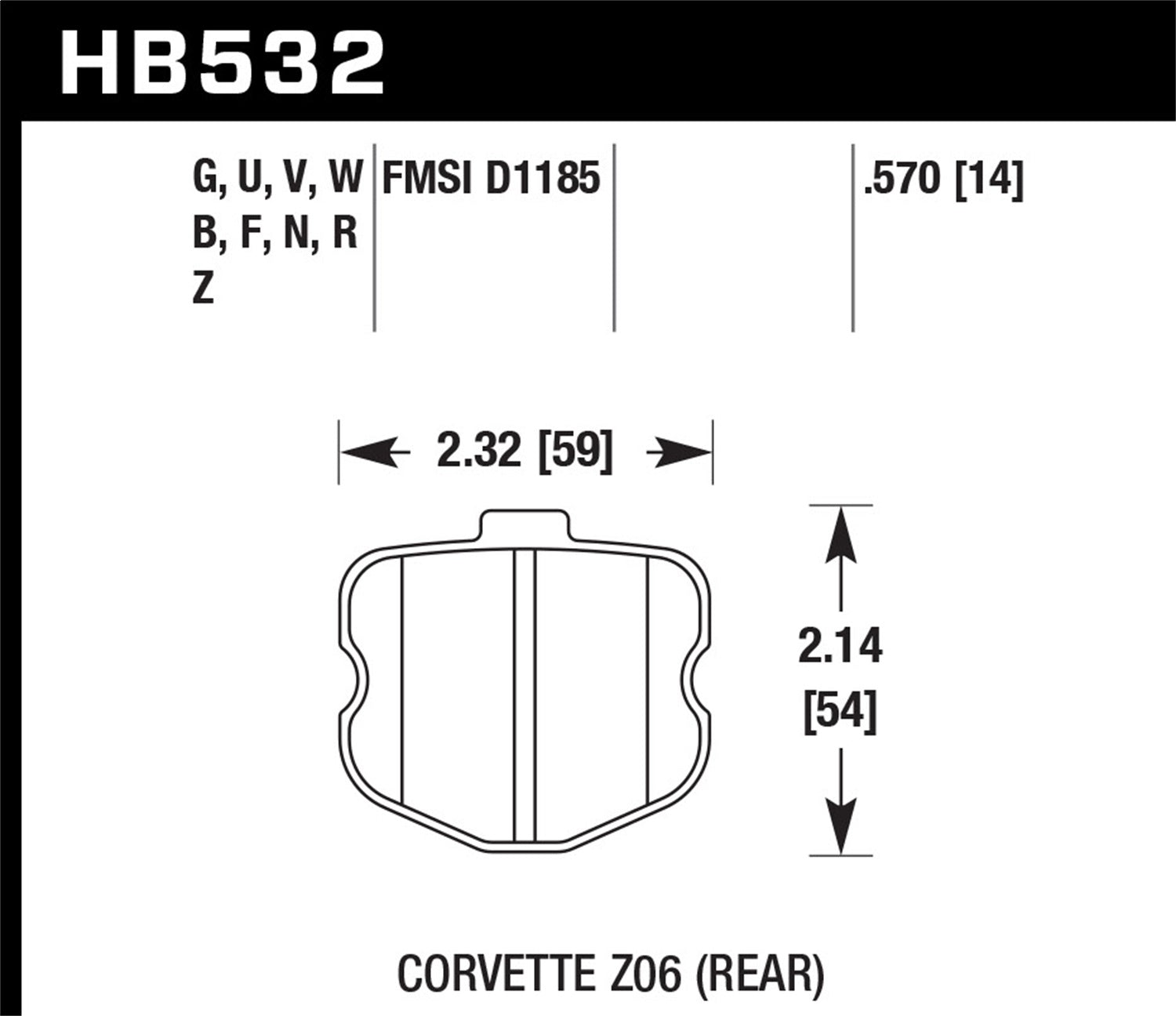 Hawk Performance HB532Z.570 Performance Ceramic Disc Brake Pad; 0.570 Thickness; Hawk Performance HB532Z.570