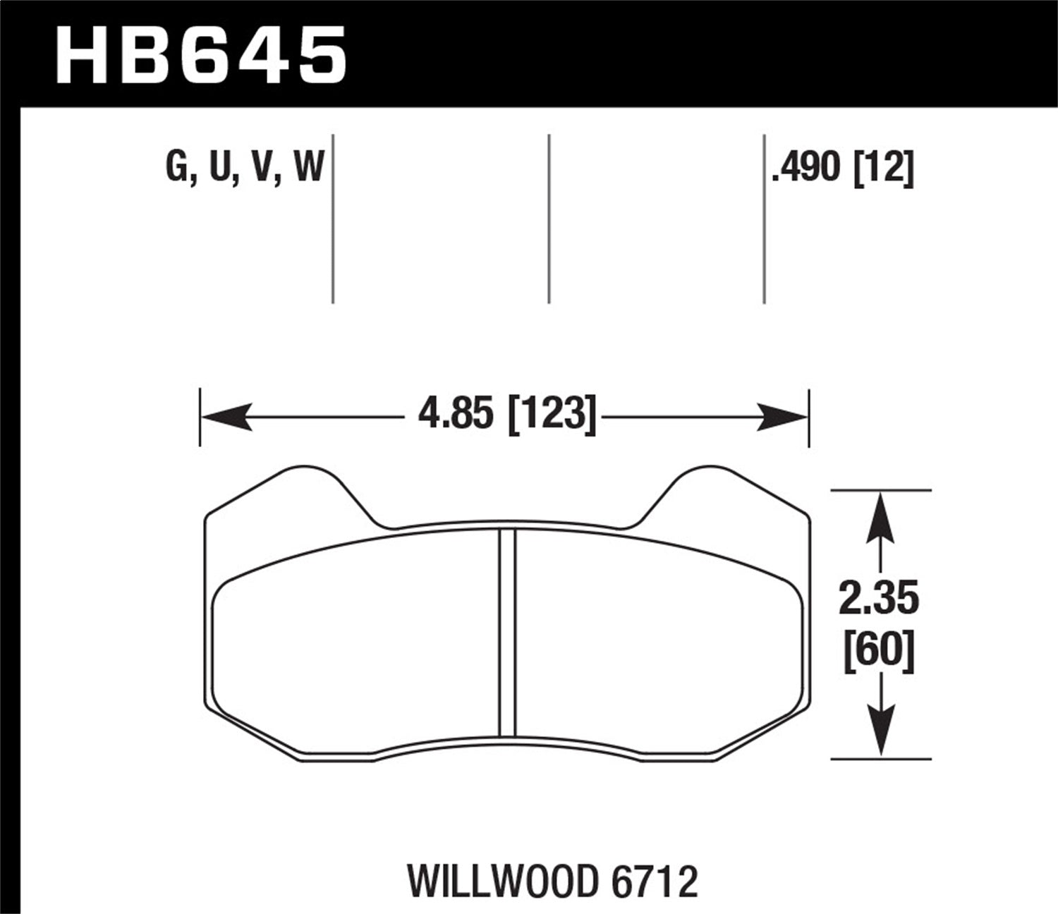 Hawk Performance HB645W.490 DTC-30 Disc Brake Pad; 0.490 Thickness; Fits Wilwood 6712; Hawk Performance HB645W.490