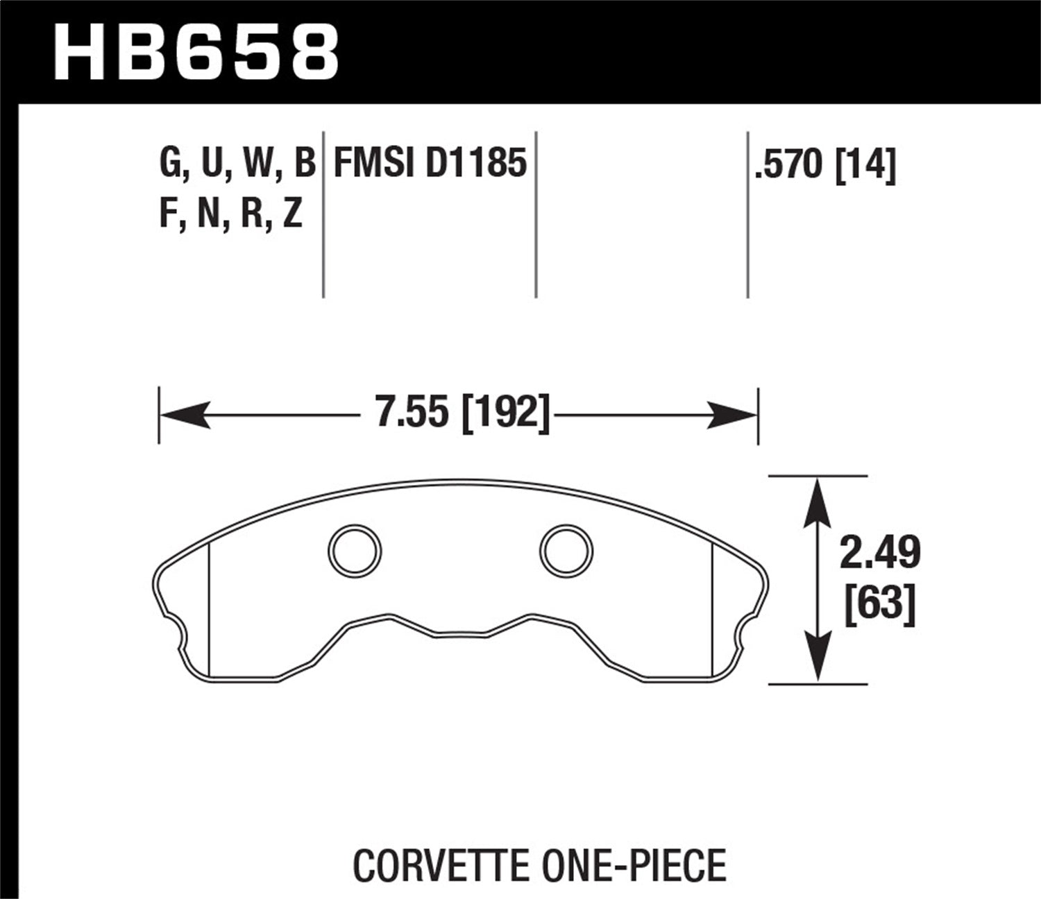 Hawk Performance HB658F.570 HPS Disc Brake Pad; 0.570 Thickness; 1 pc. Pads; Hawk Performance HB658F.570