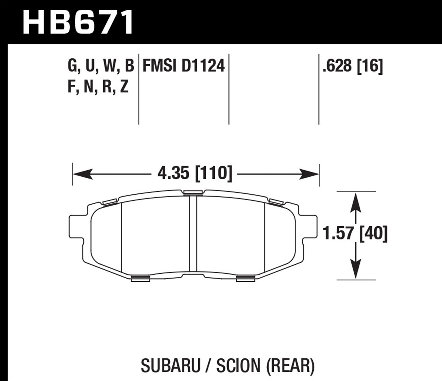 Hawk Performance HB671N.628 HP Plus Disc Brake Pad; 0.628 Thickness; Hawk Performance HB671N.628