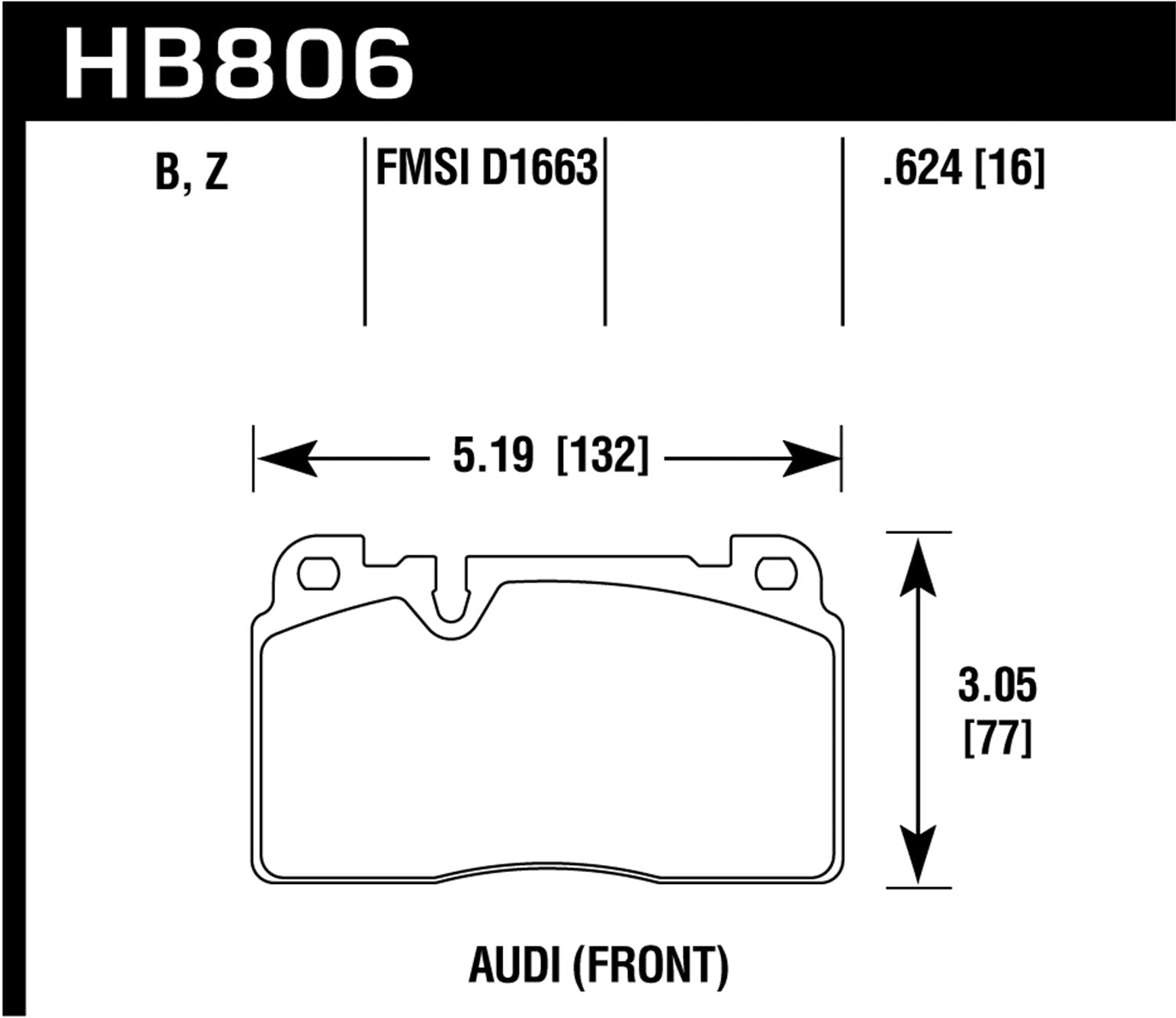 Hawk Performance HB806B.624 HPS 5.0 Disc Brake Pad; 0.624 Thickness; Hawk Performance HB806B.624