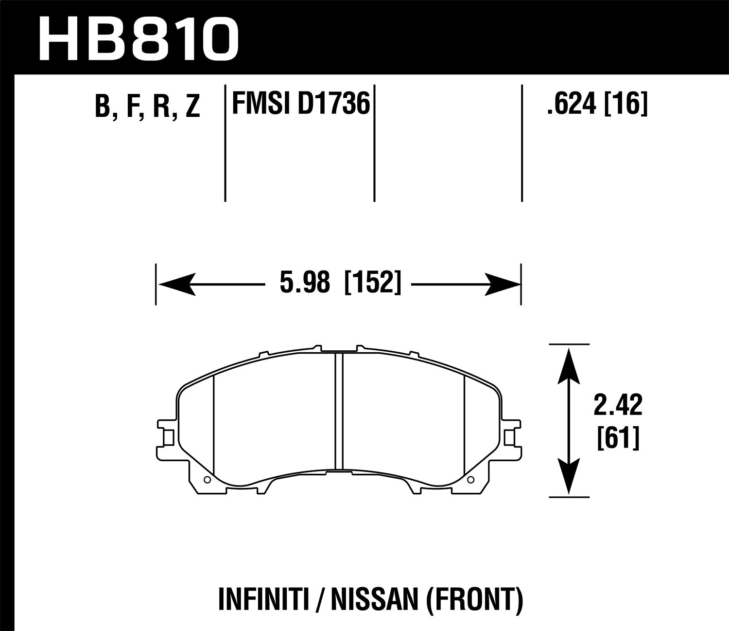 Hawk Performance HB810F.624 HPS Disc Brake Pad; 0.624 Thickness; Hawk Performance HB810F.624