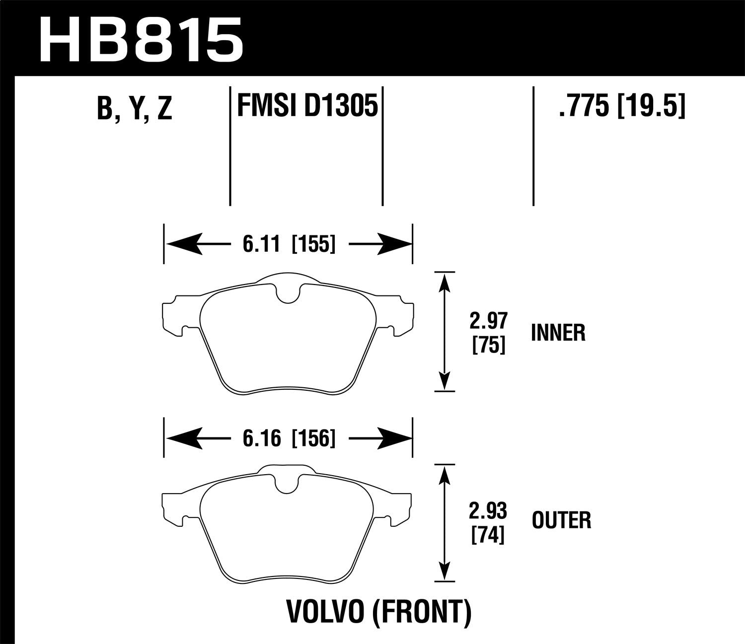 Hawk Performance HB815B.775 HPS 5.0 Disc Brake Pad; 0.775 Thickness; Hawk Performance HB815B.775