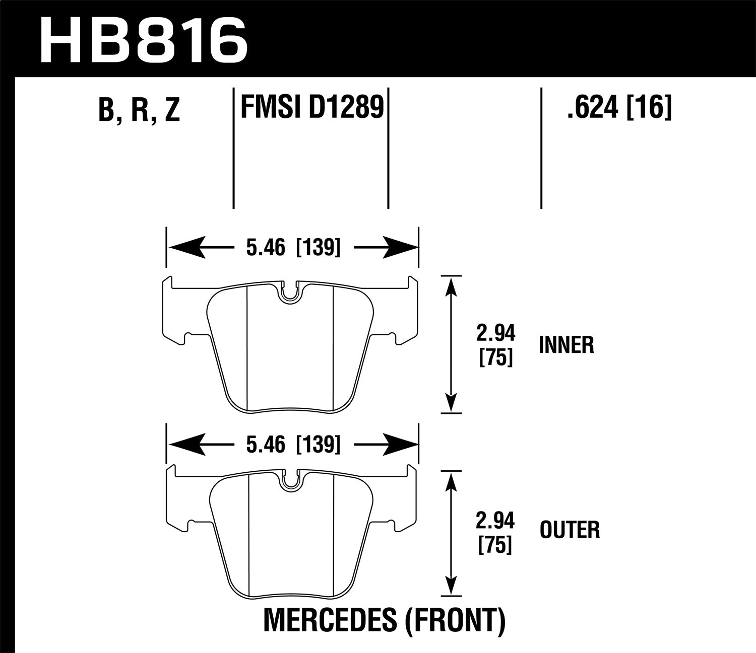 Hawk Performance HB816R.624 Street Race Disc Brake Pad; 0.624 Thickness; Hawk Performance HB816R.624