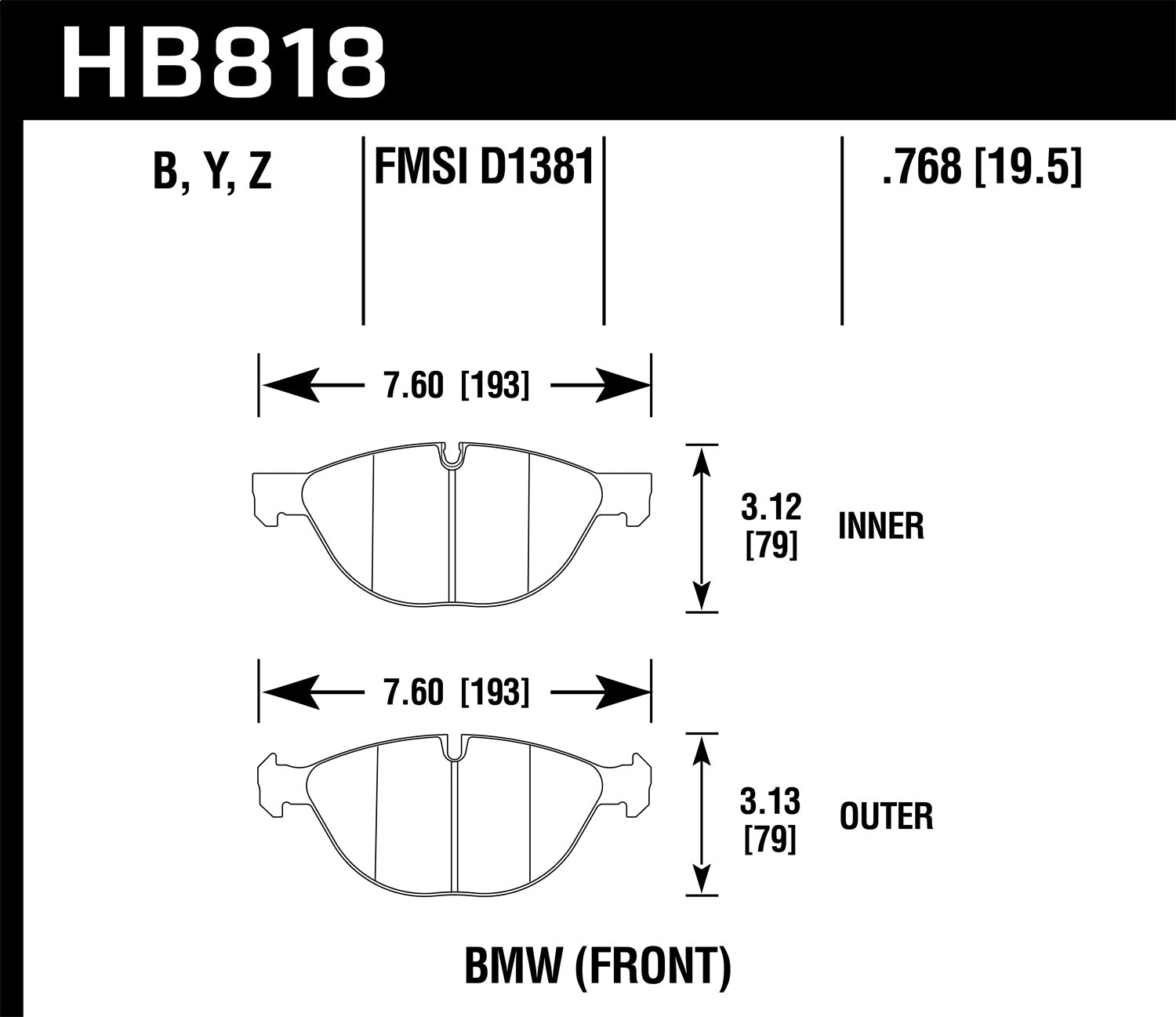 Hawk Performance HB818Y.768 LTS Disc Brake Pad; 0.768 Thickness; Hawk Performance HB818Y.768