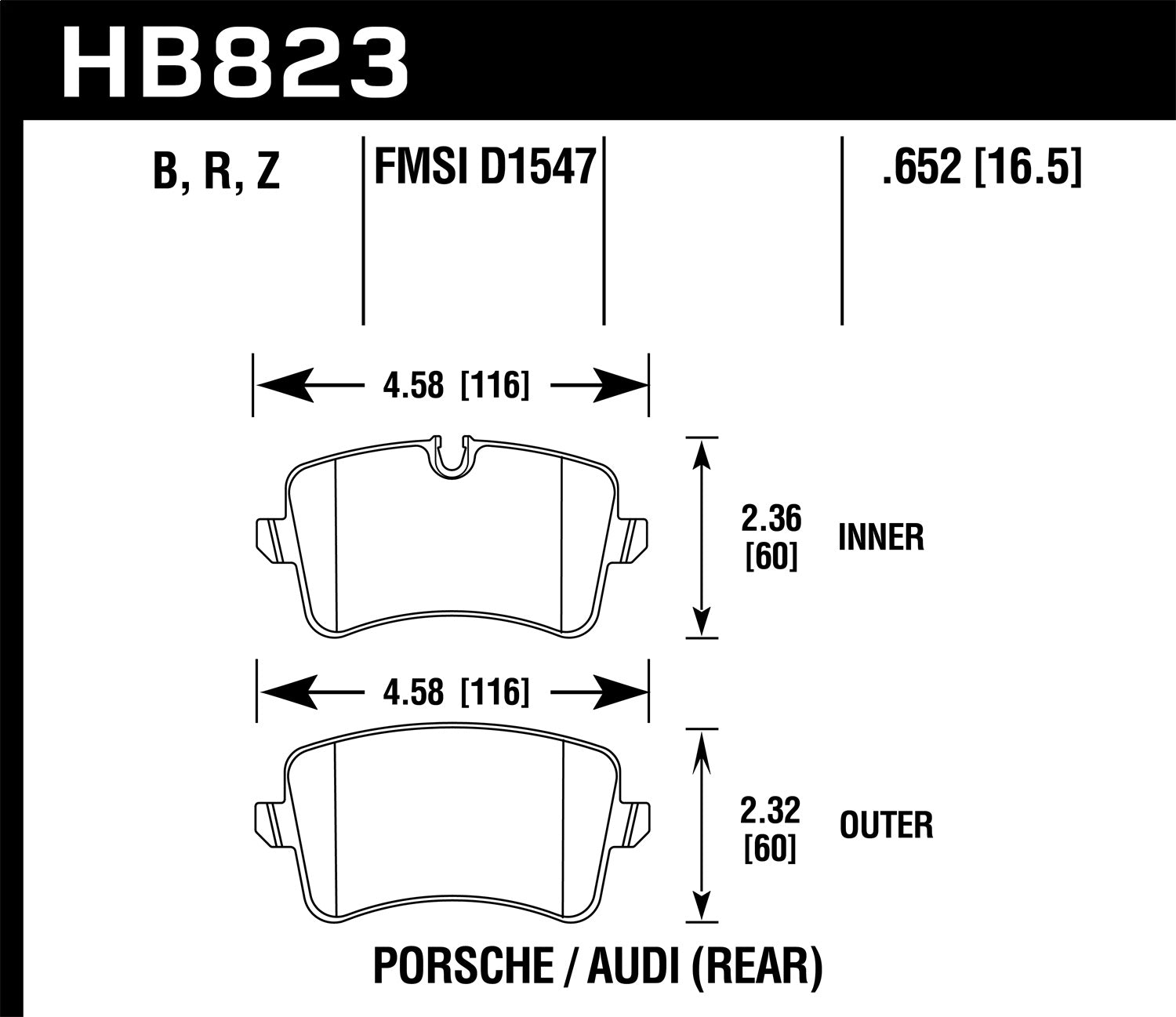 Hawk Performance HB823B.652 HPS 5.0 Disc Brake Pad; 0.652 Thickness; Hawk Performance HB823B.652
